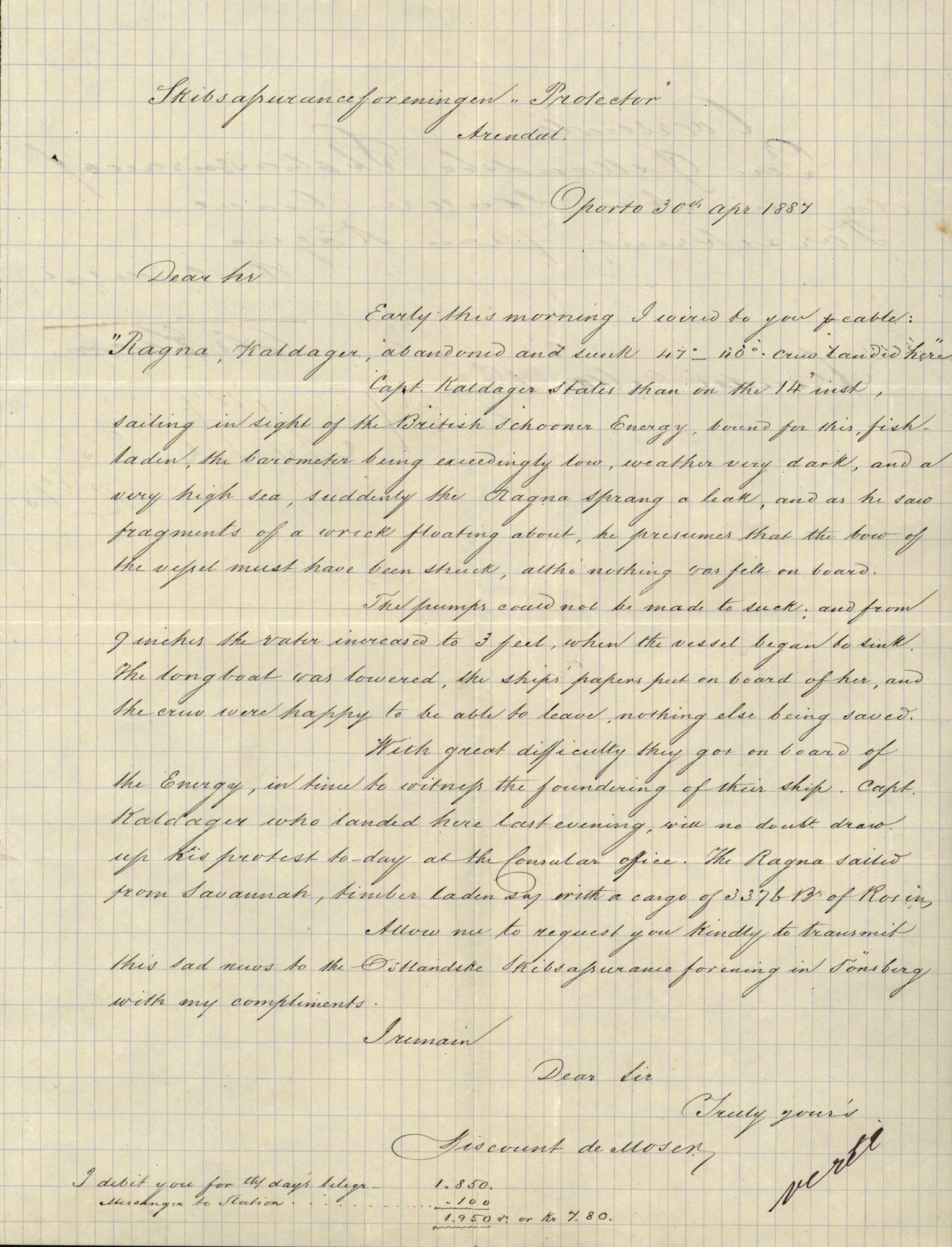 Pa 63 - Østlandske skibsassuranceforening, VEMU/A-1079/G/Ga/L0021/0002: Havaridokumenter / Isbaaden, Ragna, Sylphiden, Nyassa, 1887, s. 26