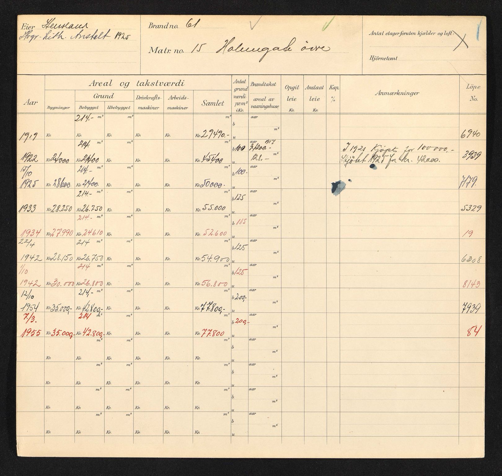 Stavanger kommune. Skattetakstvesenet, BYST/A-0440/F/Fa/Faa/L0046/0008: Skattetakstkort / Øvre Holmegate 12 - Øvre Kleivegate 14