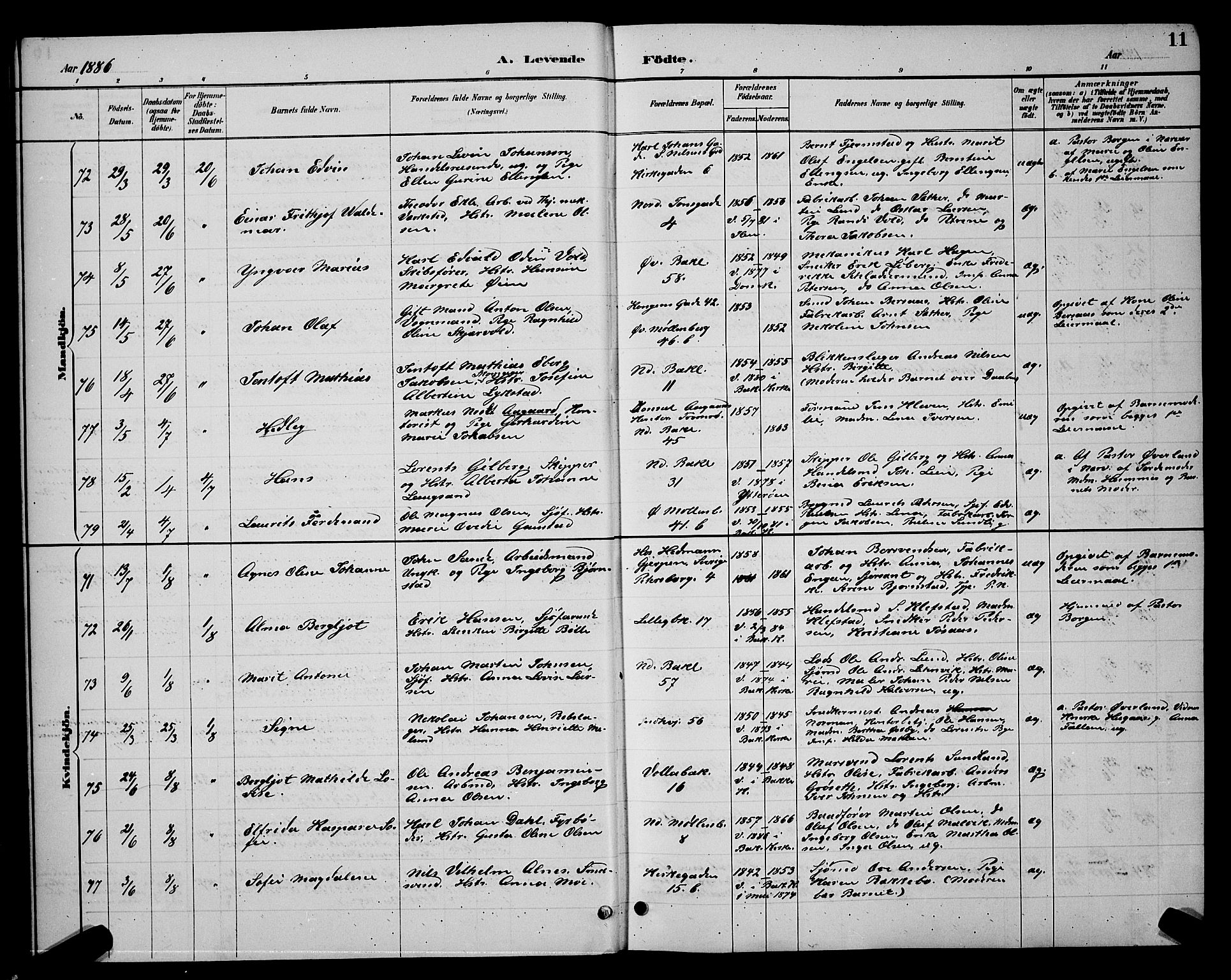 Ministerialprotokoller, klokkerbøker og fødselsregistre - Sør-Trøndelag, SAT/A-1456/604/L0222: Klokkerbok nr. 604C05, 1886-1895, s. 11