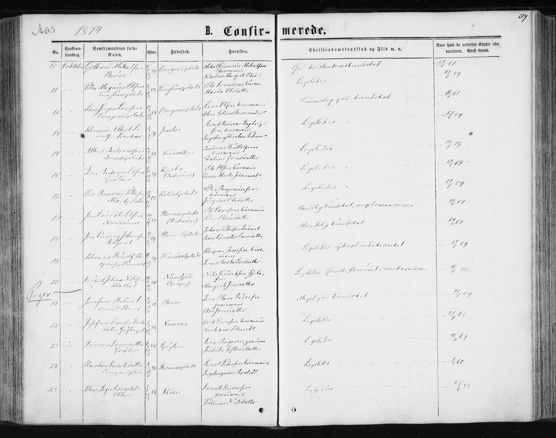 Ministerialprotokoller, klokkerbøker og fødselsregistre - Nord-Trøndelag, AV/SAT-A-1458/741/L0394: Ministerialbok nr. 741A08, 1864-1877, s. 219