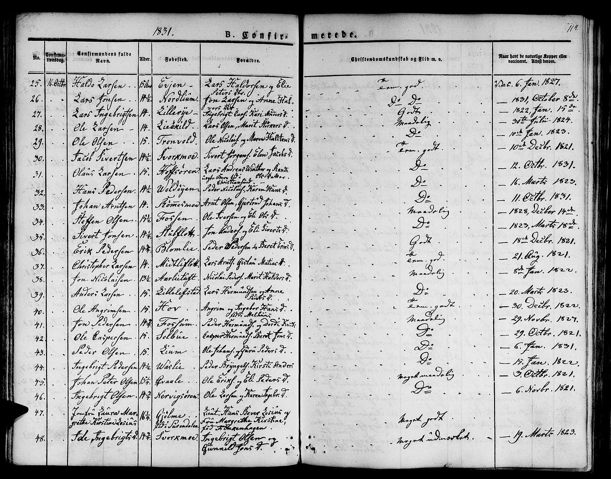 Ministerialprotokoller, klokkerbøker og fødselsregistre - Sør-Trøndelag, AV/SAT-A-1456/668/L0804: Ministerialbok nr. 668A04, 1826-1839, s. 114