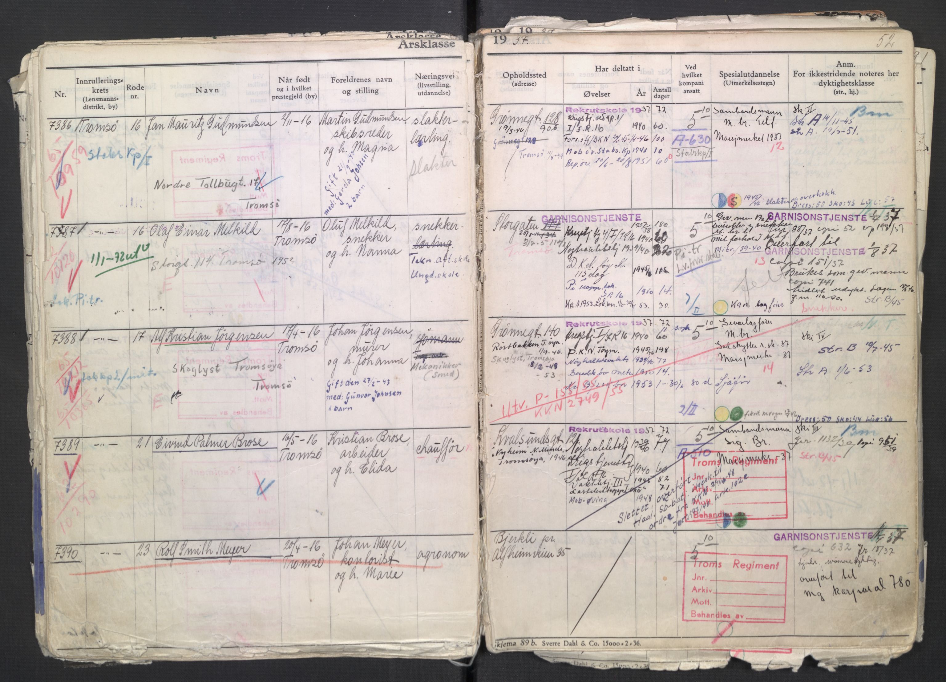 Forsvaret, Troms infanteriregiment nr. 16, AV/RA-RAFA-3146/P/Pa/L0007/0002: Ruller / Rulle for regimentets menige mannskaper, årsklasse 1937, 1937, s. 52