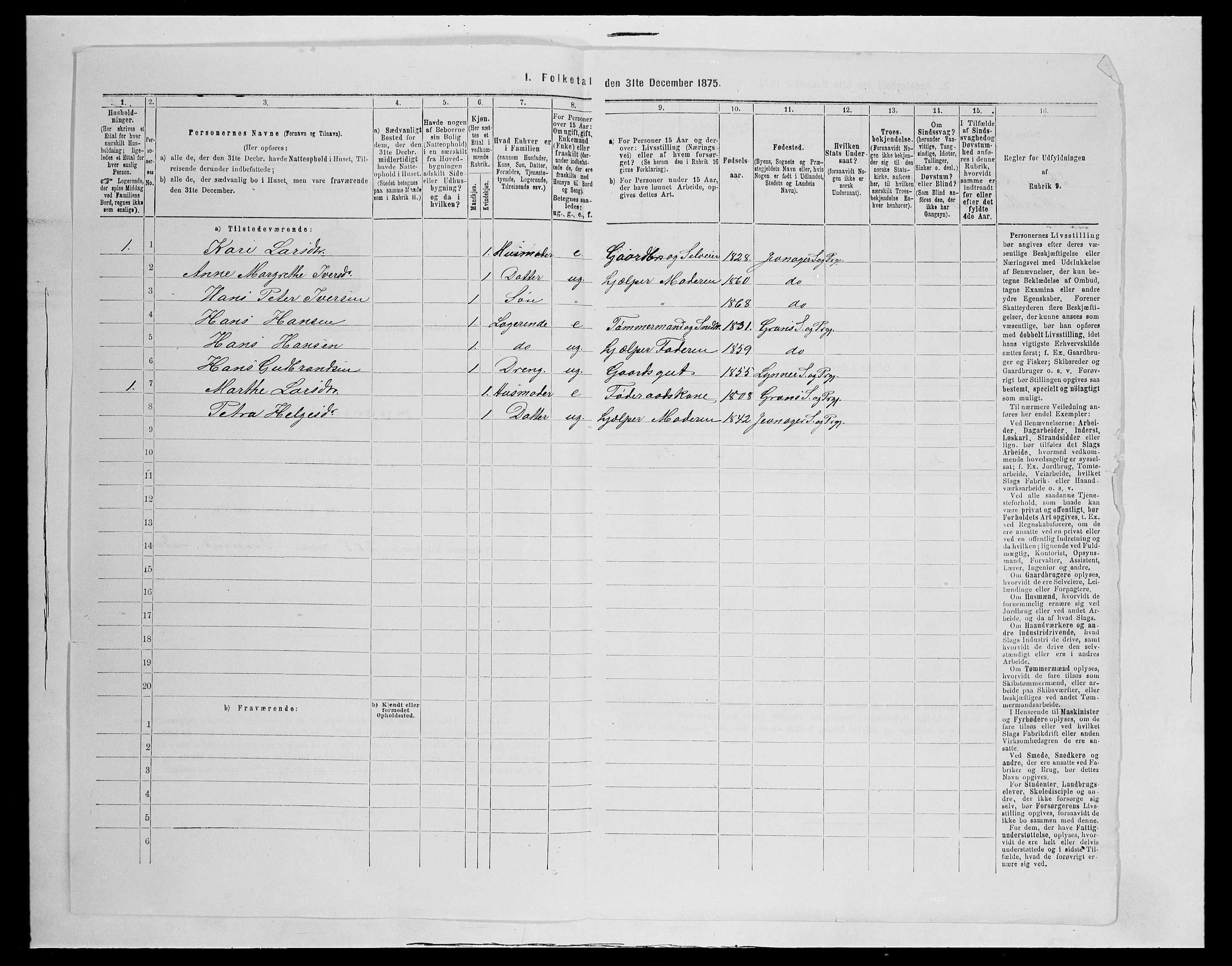 SAH, Folketelling 1875 for 0532P Jevnaker prestegjeld, 1875, s. 1157