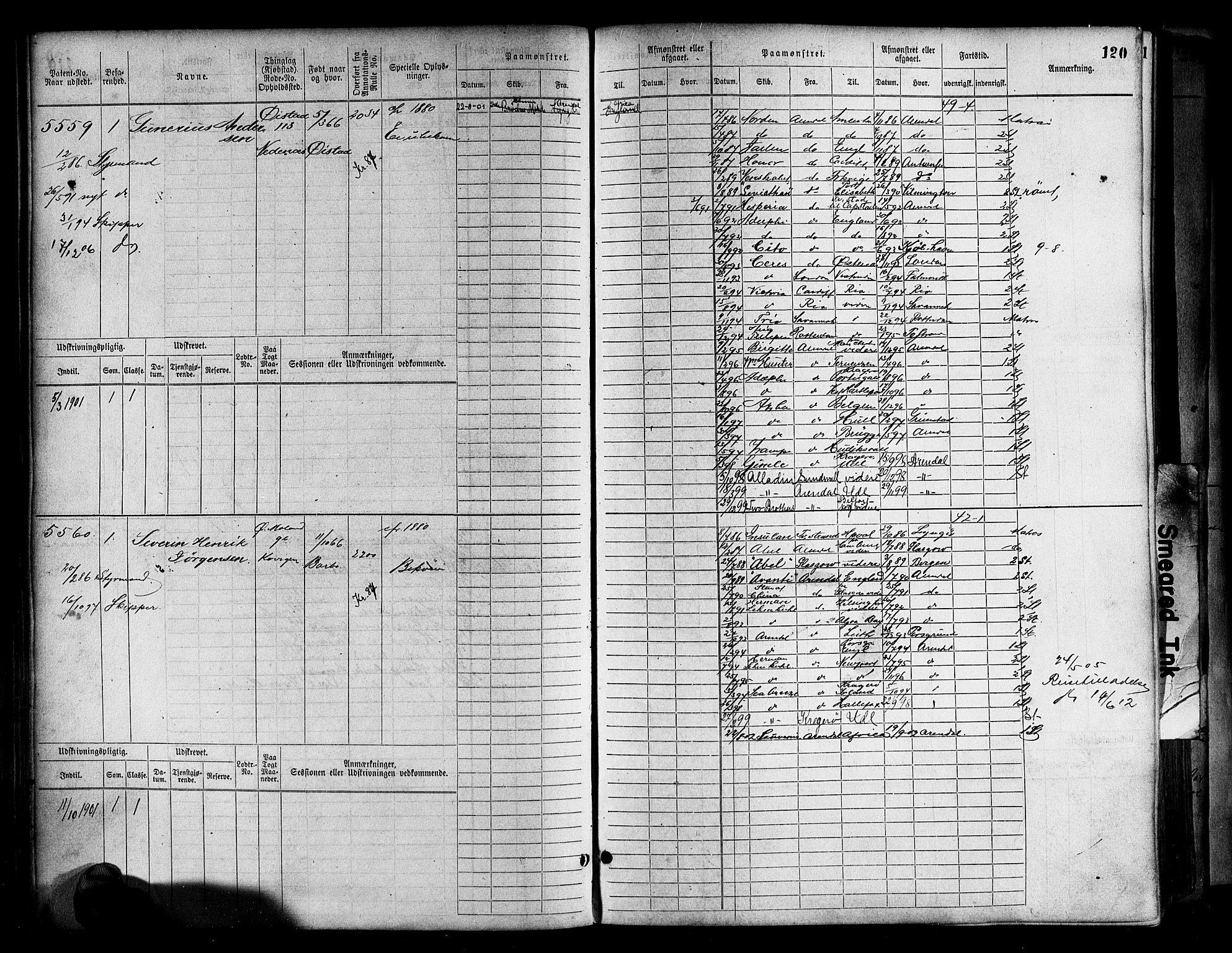 Arendal mønstringskrets, AV/SAK-2031-0012/F/Fb/L0017: Hovedrulle A nr 5323-6076, S-15, 1884-1892, s. 120