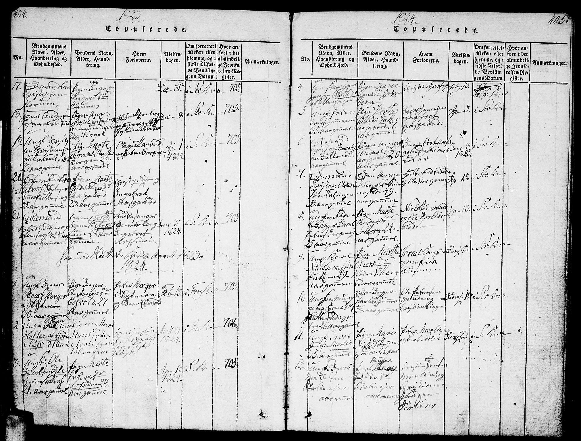 Sørum prestekontor Kirkebøker, AV/SAO-A-10303/G/Ga/L0001: Klokkerbok nr. I 1, 1814-1829, s. 404-405