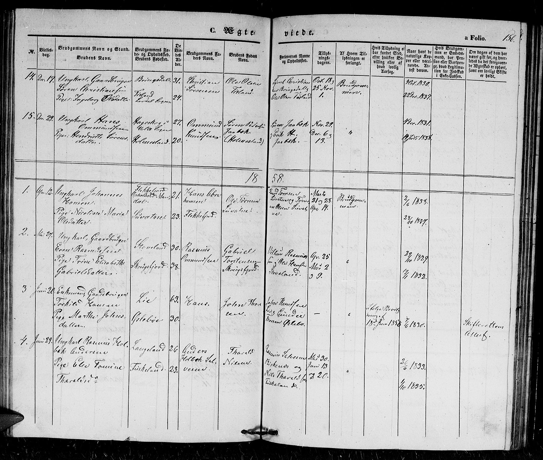 Holum sokneprestkontor, AV/SAK-1111-0022/F/Fb/Fba/L0003: Klokkerbok nr. B 3, 1850-1866, s. 156
