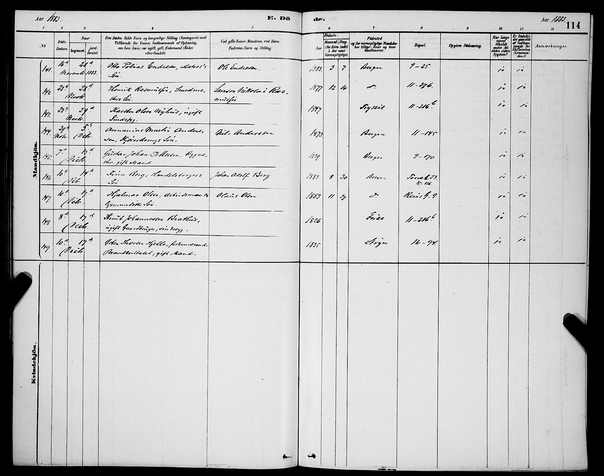 Domkirken sokneprestembete, SAB/A-74801/H/Hab/L0041: Klokkerbok nr. E 5, 1878-1900, s. 114