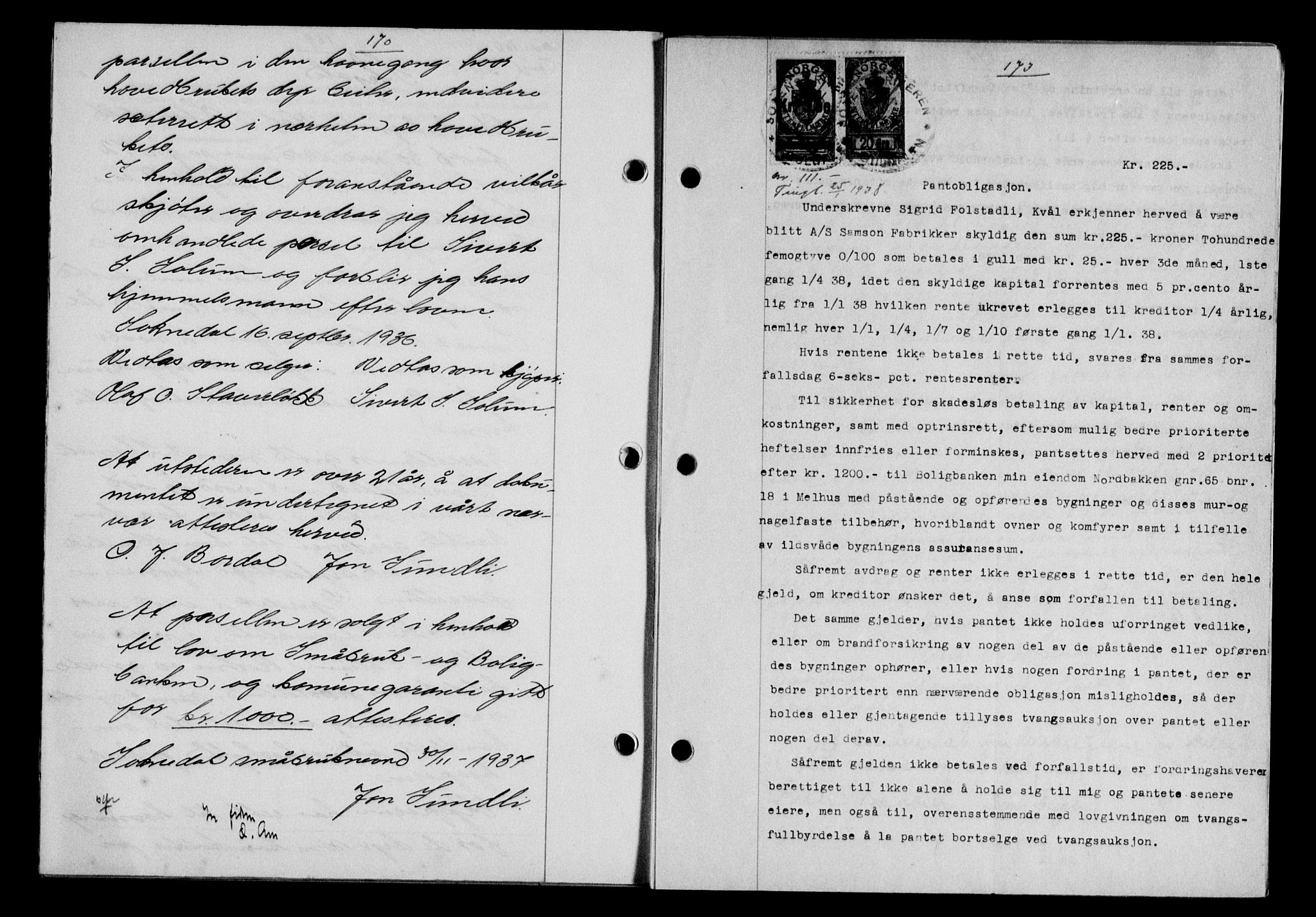 Gauldal sorenskriveri, SAT/A-0014/1/2/2C/L0048: Pantebok nr. 51-52, 1937-1938, s. 170, Dagboknr: 111/1938