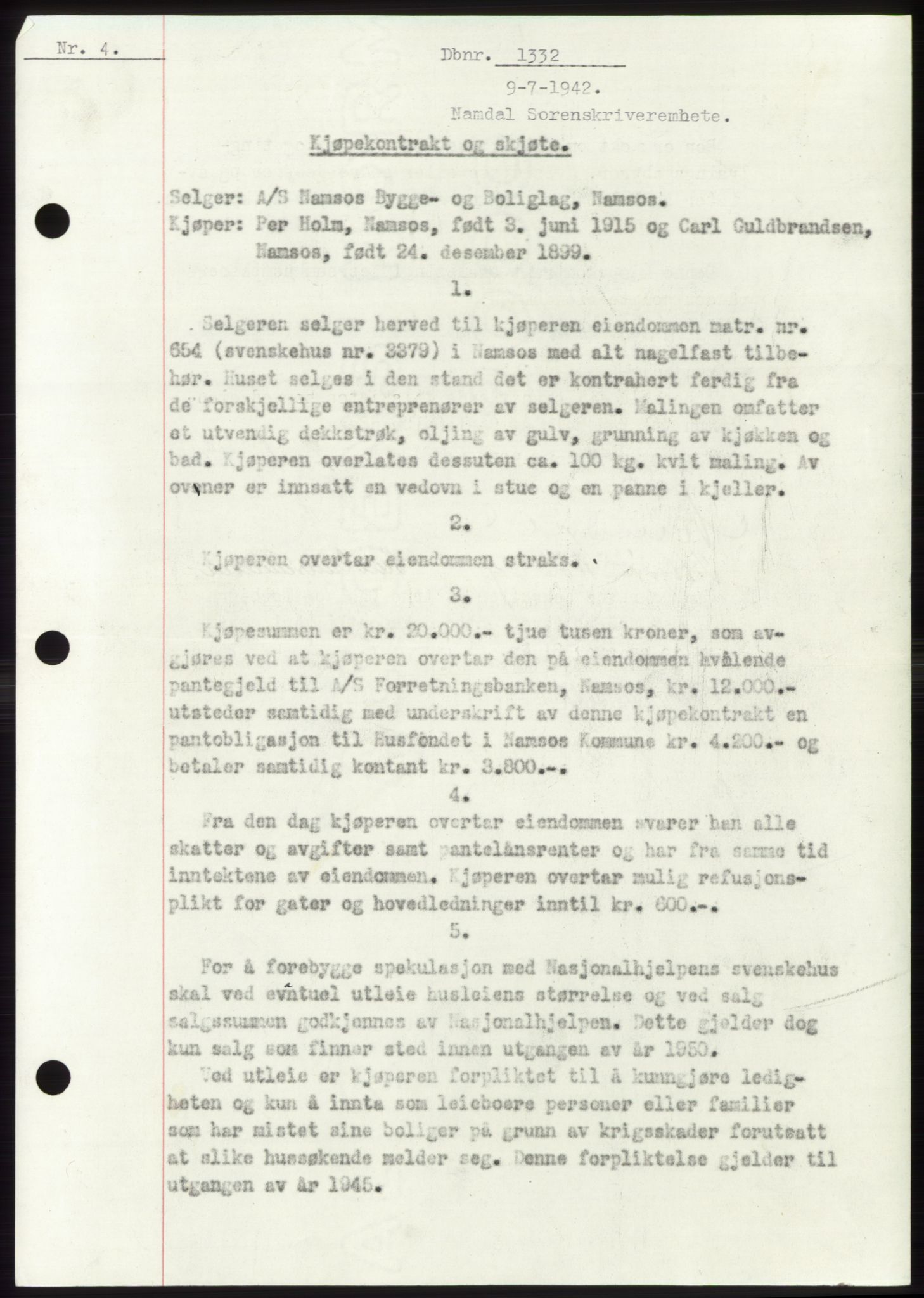 Namdal sorenskriveri, SAT/A-4133/1/2/2C: Pantebok nr. -, 1942-1943, Dagboknr: 1332/1942