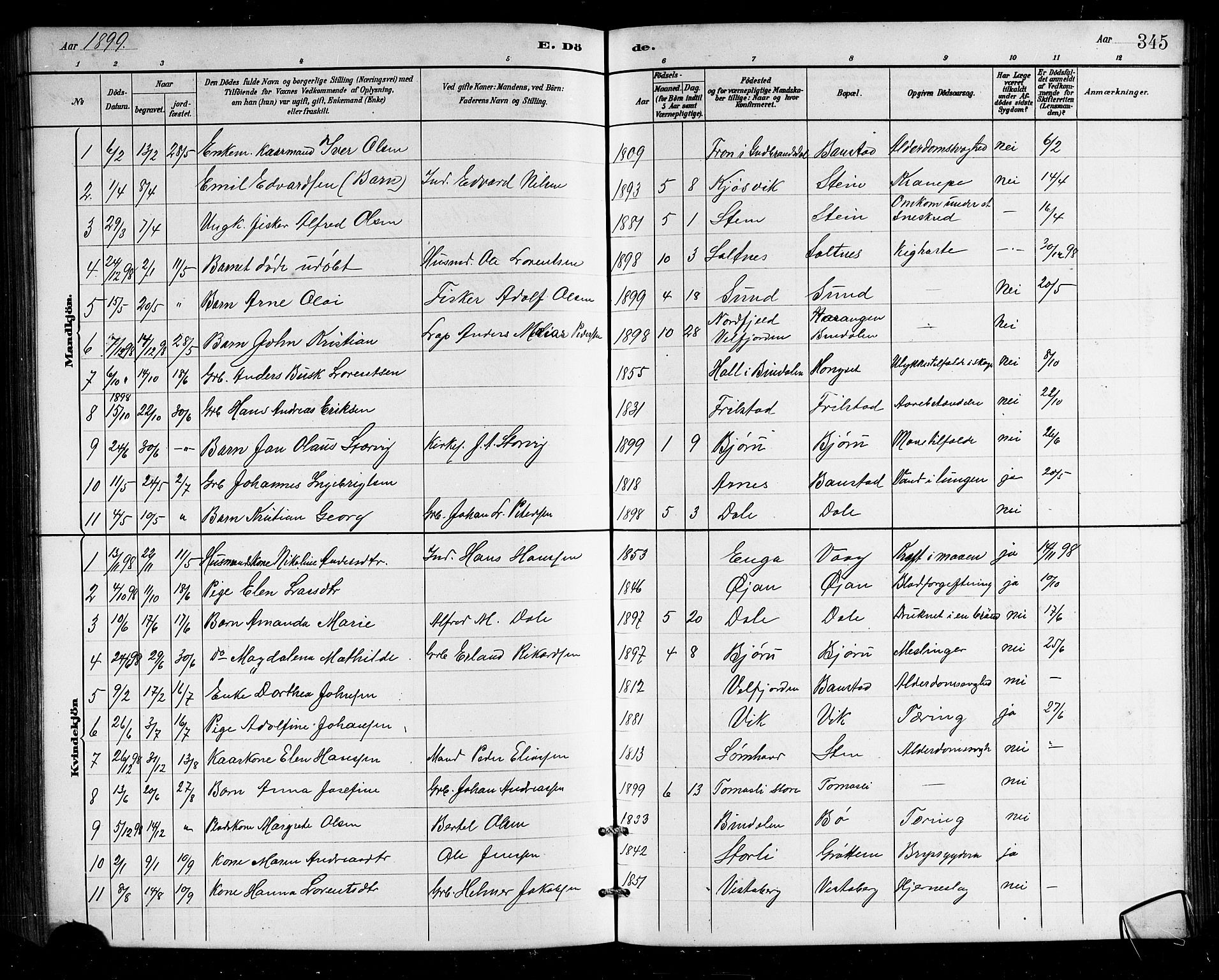 Ministerialprotokoller, klokkerbøker og fødselsregistre - Nordland, AV/SAT-A-1459/812/L0188: Klokkerbok nr. 812C06, 1884-1912, s. 345
