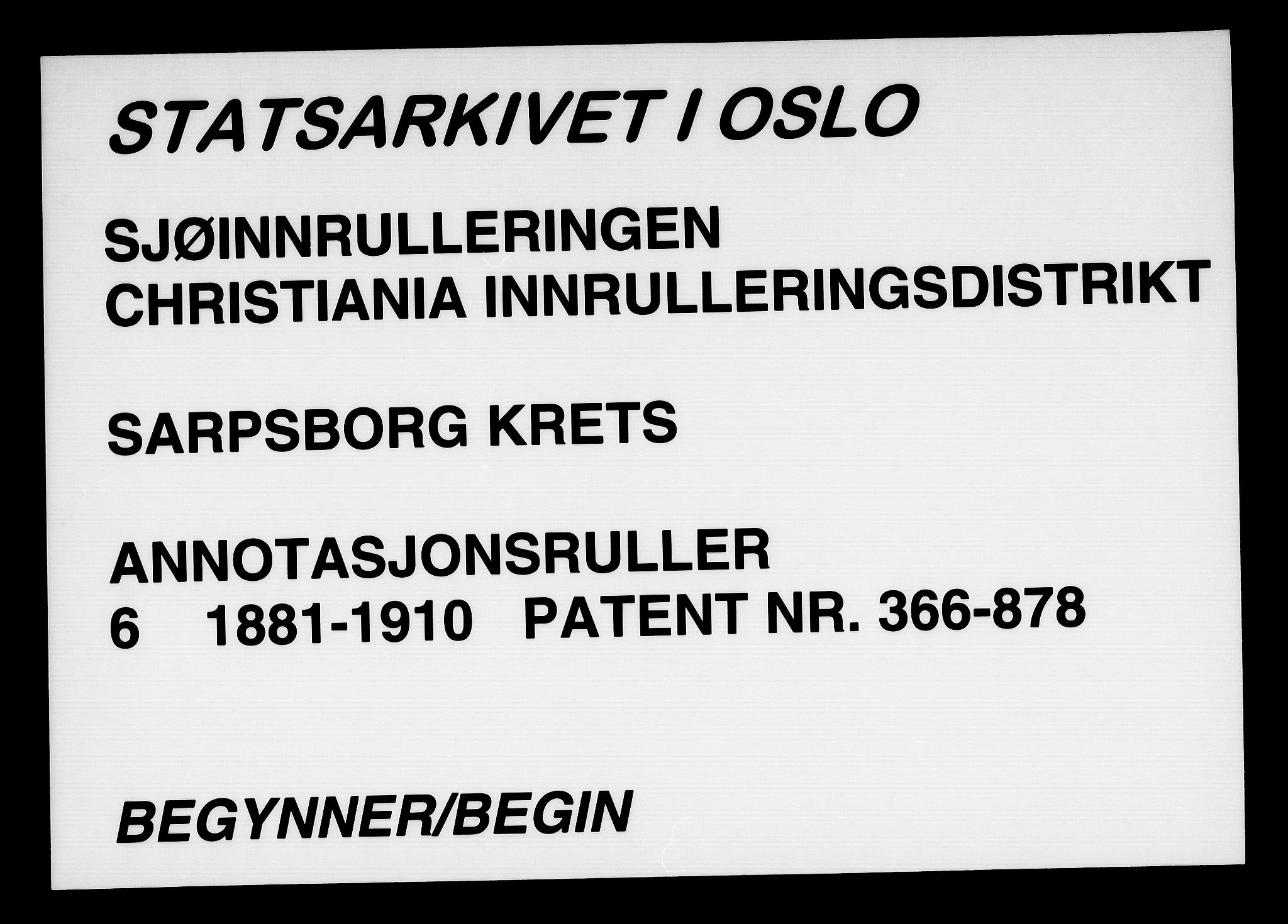 Sarpsborg mønstringskontor, SAO/A-10569c/F/Fc/Fca/L0006: Annotasjonsrulle, 1881-1910, s. 1
