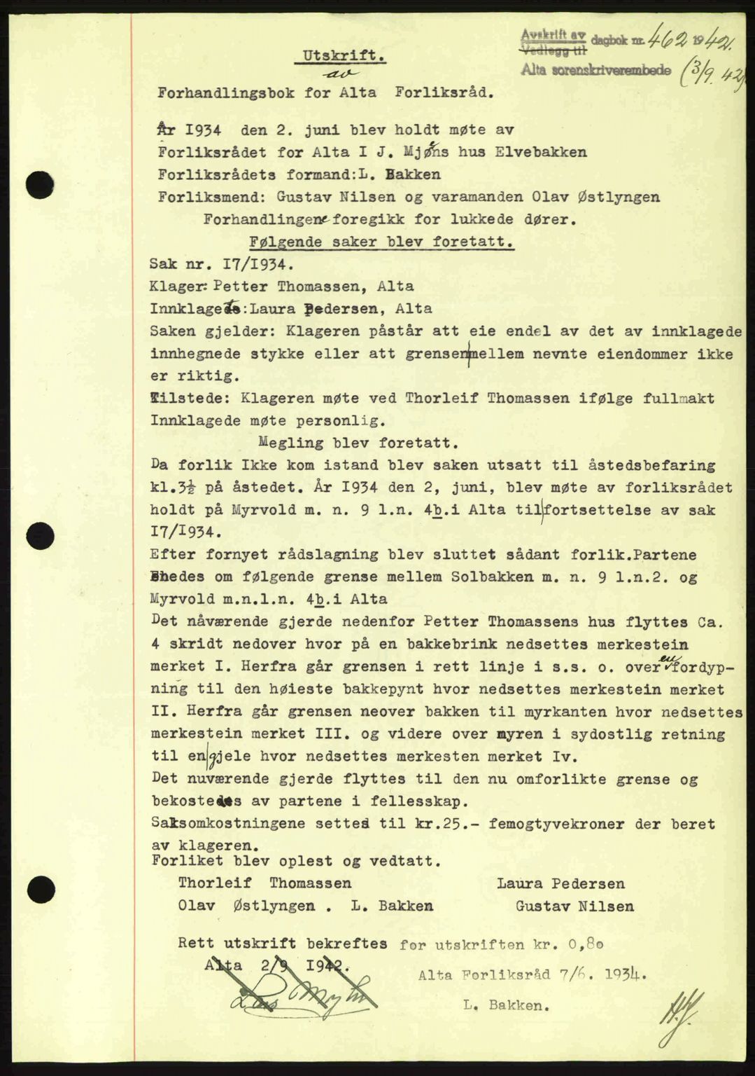 Alta fogderi/sorenskriveri, SATØ/SATØ-5/1/K/Kd/L0033pantebok: Pantebok nr. 33, 1940-1943, Dagboknr: 462/1942