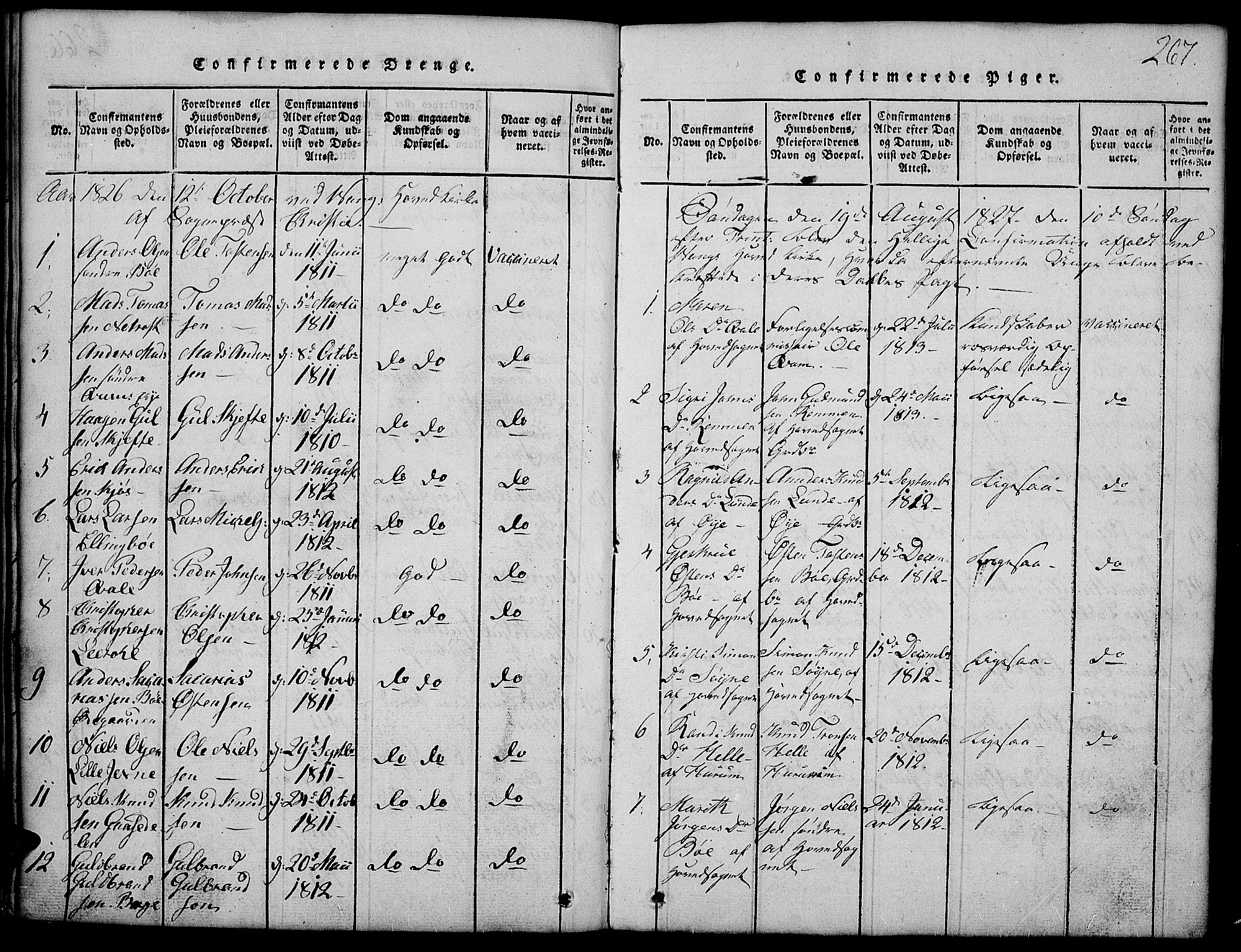 Vang prestekontor, Valdres, AV/SAH-PREST-140/H/Hb/L0002: Klokkerbok nr. 2, 1814-1889, s. 267