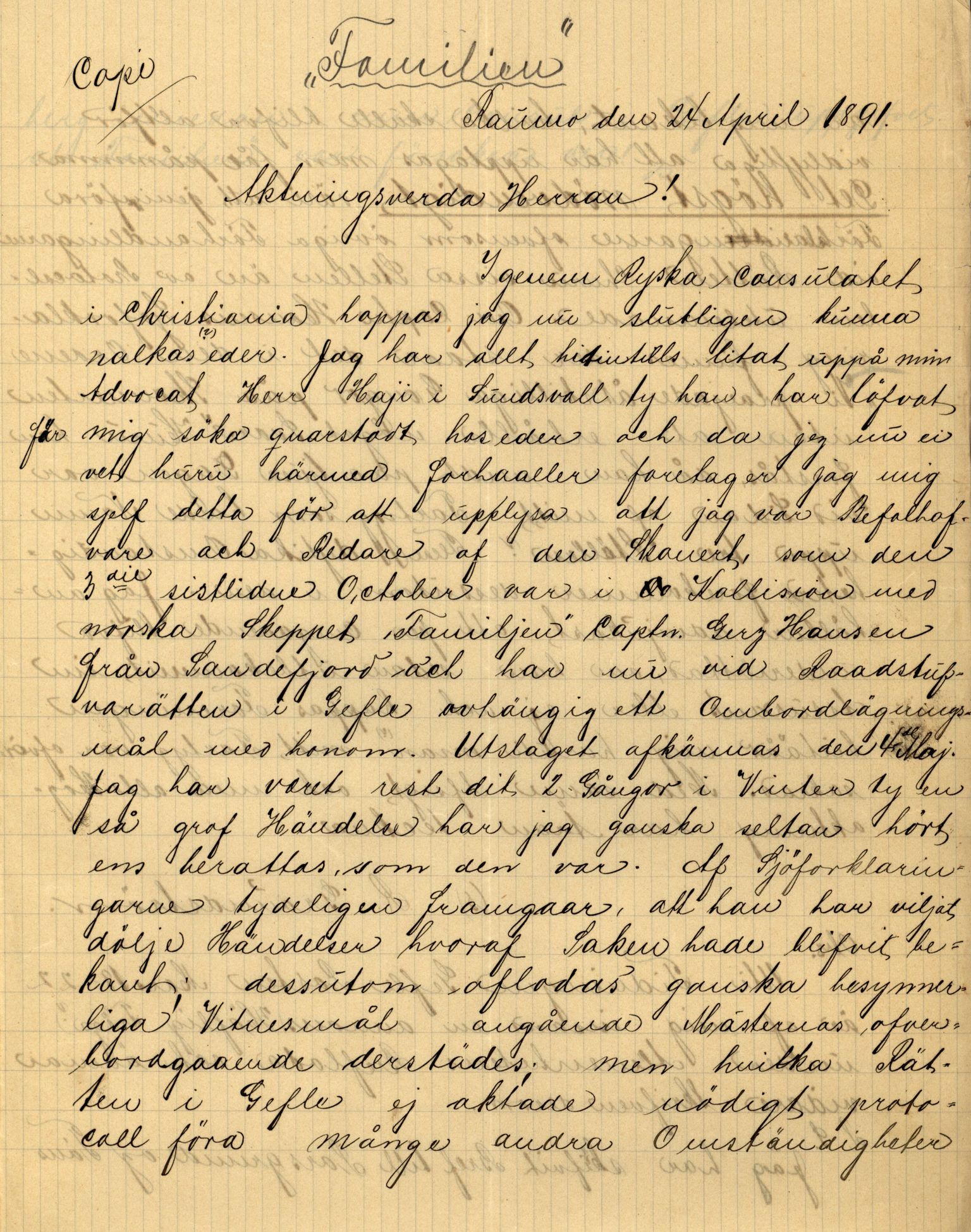 Pa 63 - Østlandske skibsassuranceforening, VEMU/A-1079/G/Ga/L0026/0009: Havaridokumenter / Rex, Resolve, Regulator, Familien, Falcon, Johanne, 1890, s. 44