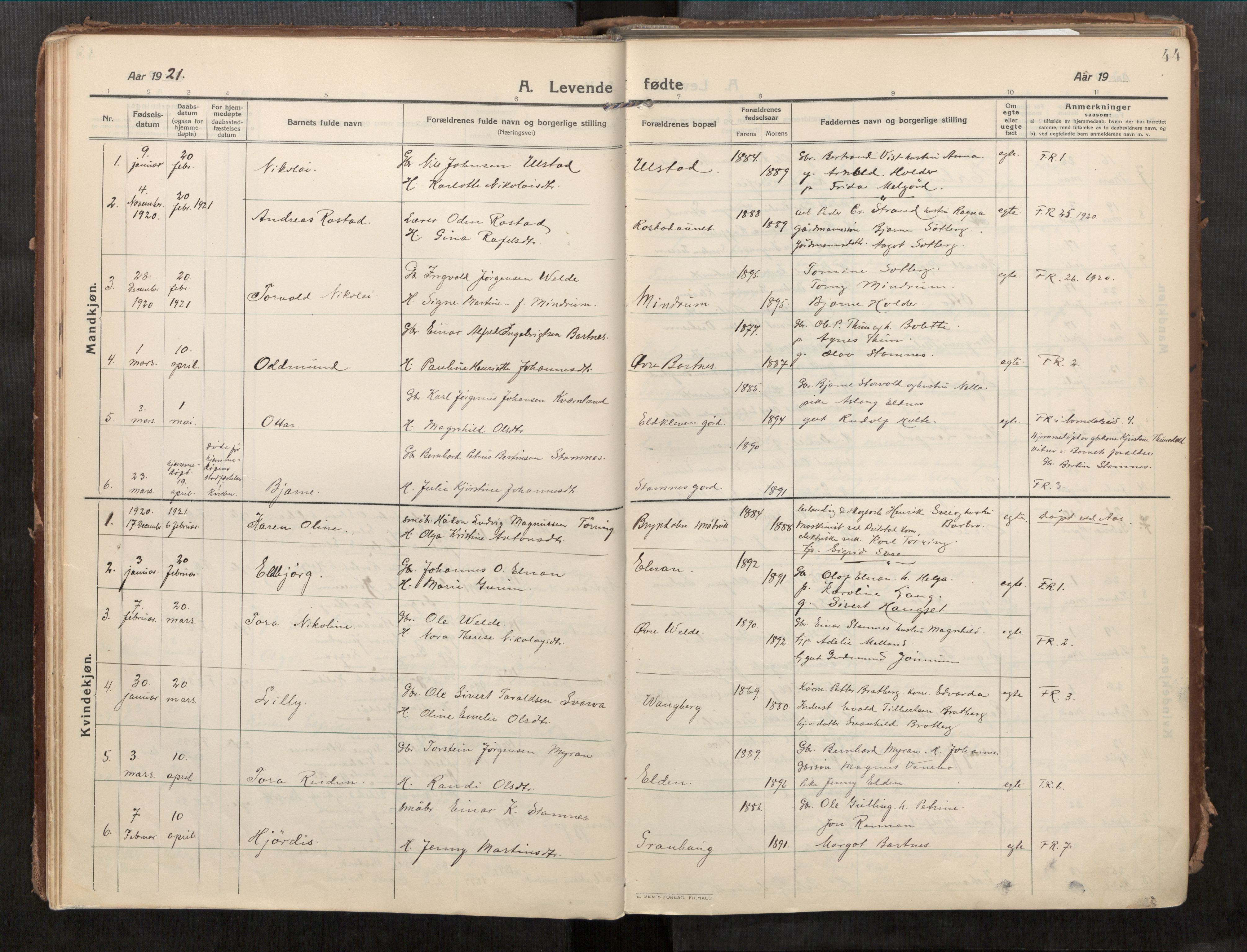 Beitstad sokneprestkontor, AV/SAT-A-1162/I/I1/I1a/L0001: Ministerialbok nr. 1, 1912-1927, s. 44