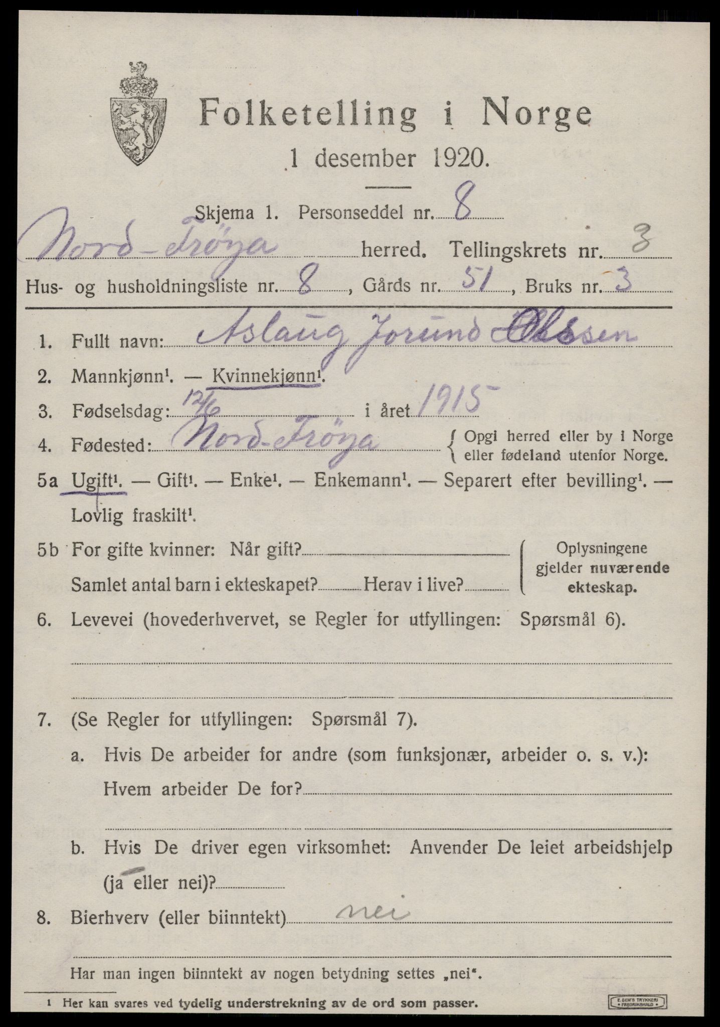 SAT, Folketelling 1920 for 1620 Nord-Frøya herred, 1920, s. 7509