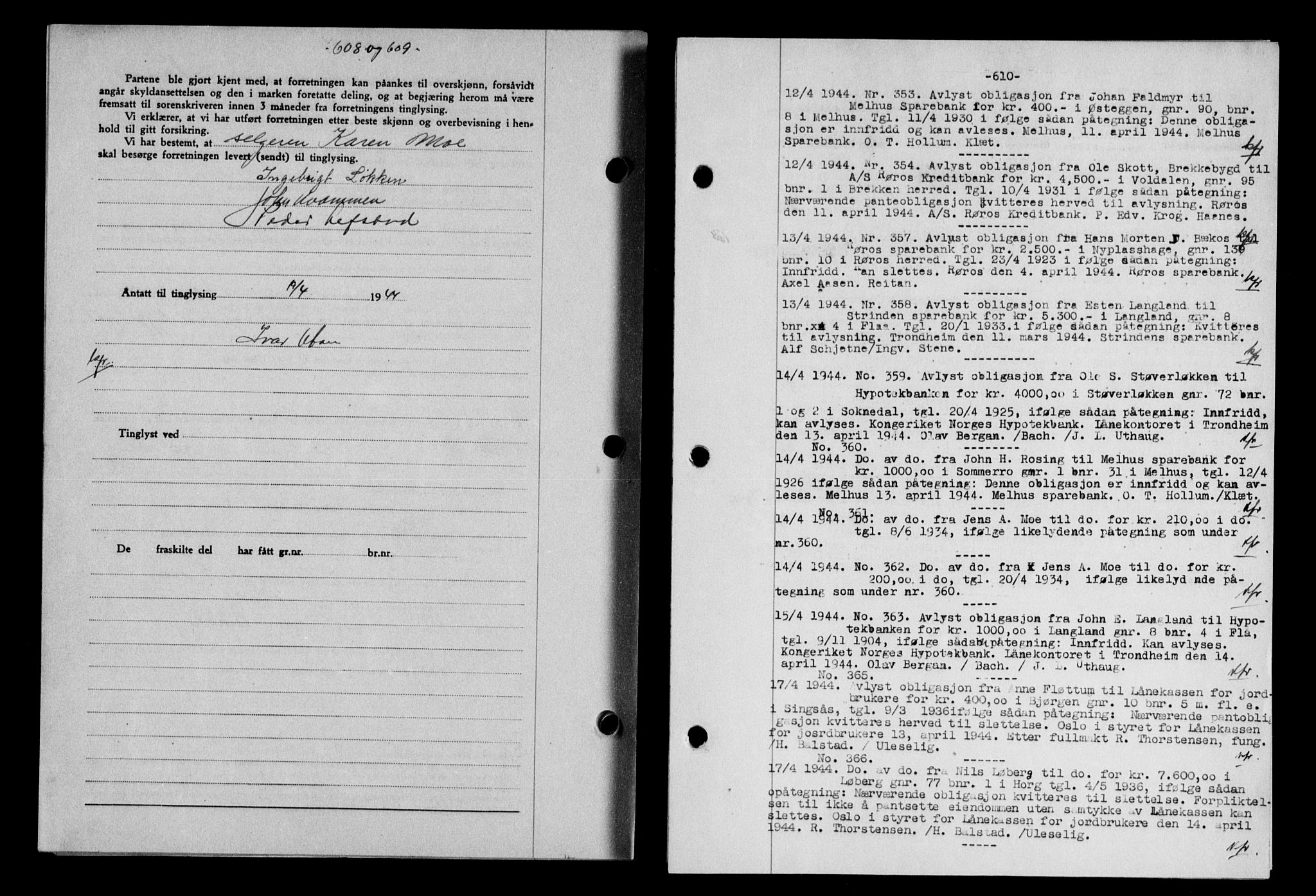 Gauldal sorenskriveri, SAT/A-0014/1/2/2C/L0057: Pantebok nr. 62, 1943-1944, Dagboknr: 353/1944
