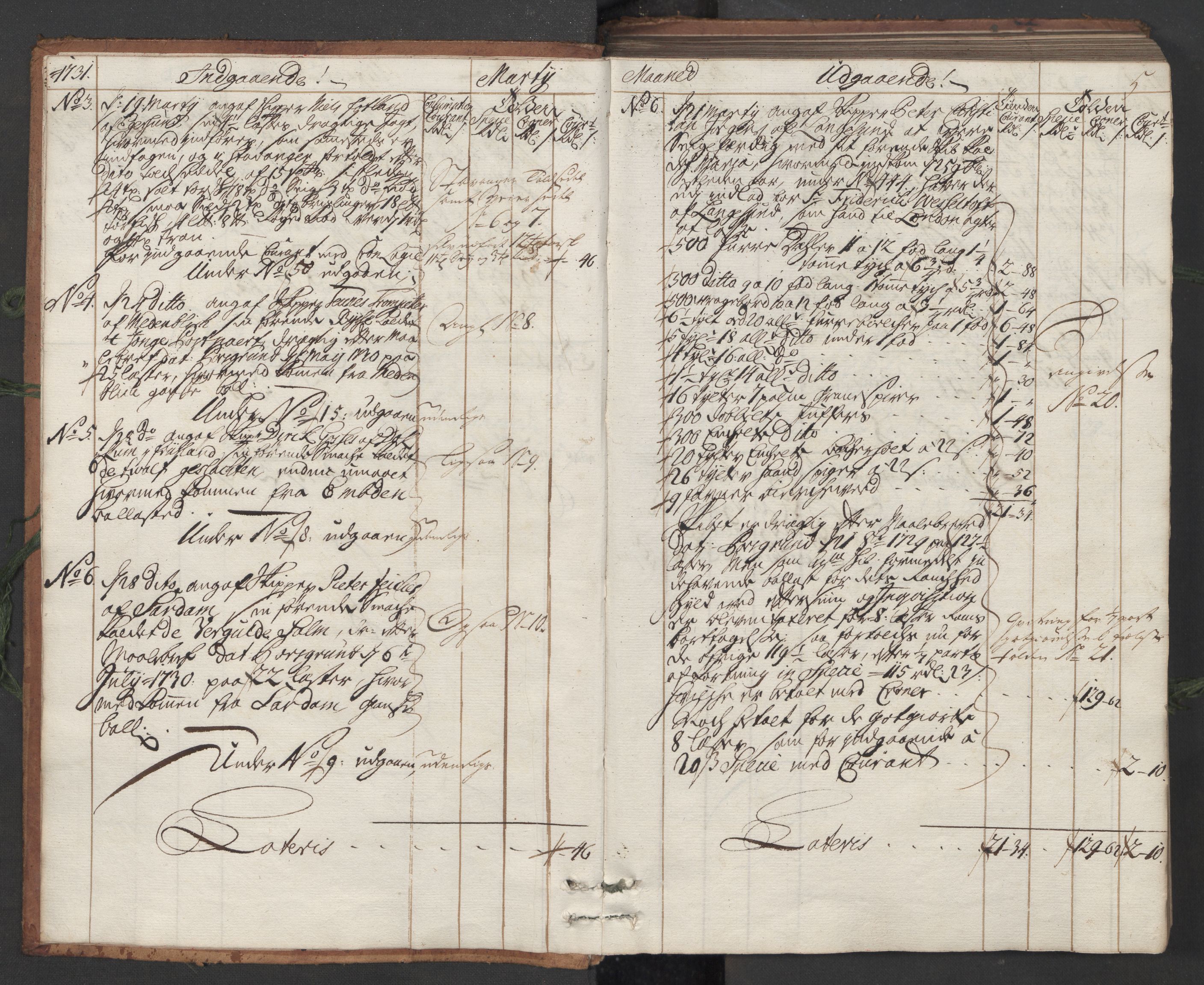 Generaltollkammeret, tollregnskaper, RA/EA-5490/R12/L0007/0001: Tollregnskaper Langesund / Hovedtollbok, 1731, s. 4b-5a