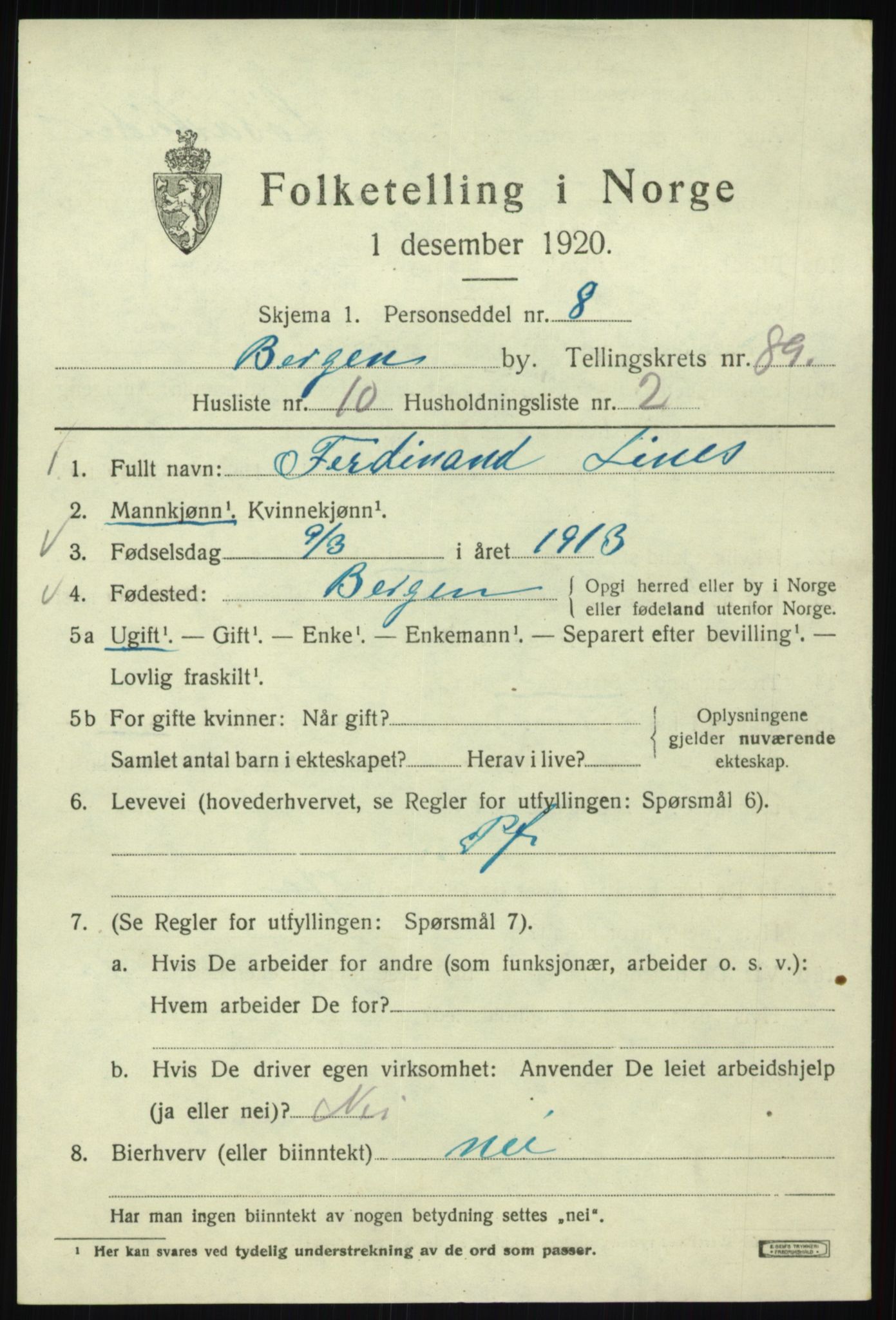 SAB, Folketelling 1920 for 1301 Bergen kjøpstad, 1920, s. 162287