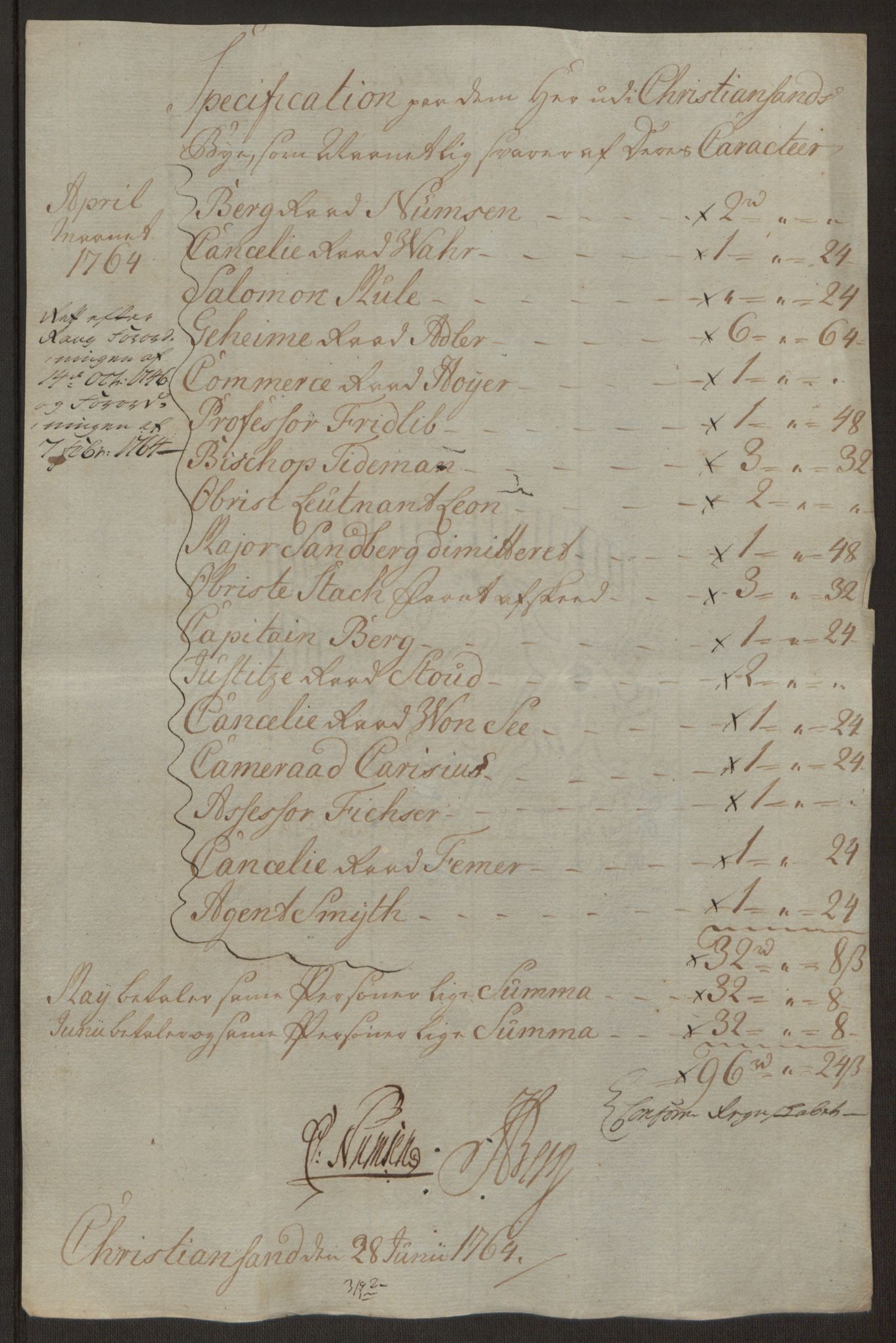 Rentekammeret inntil 1814, Reviderte regnskaper, Byregnskaper, RA/EA-4066/R/Rm/L0265/0001: [M6] Kontribusjonsregnskap / Ekstraskatt, 1762-1764, s. 339