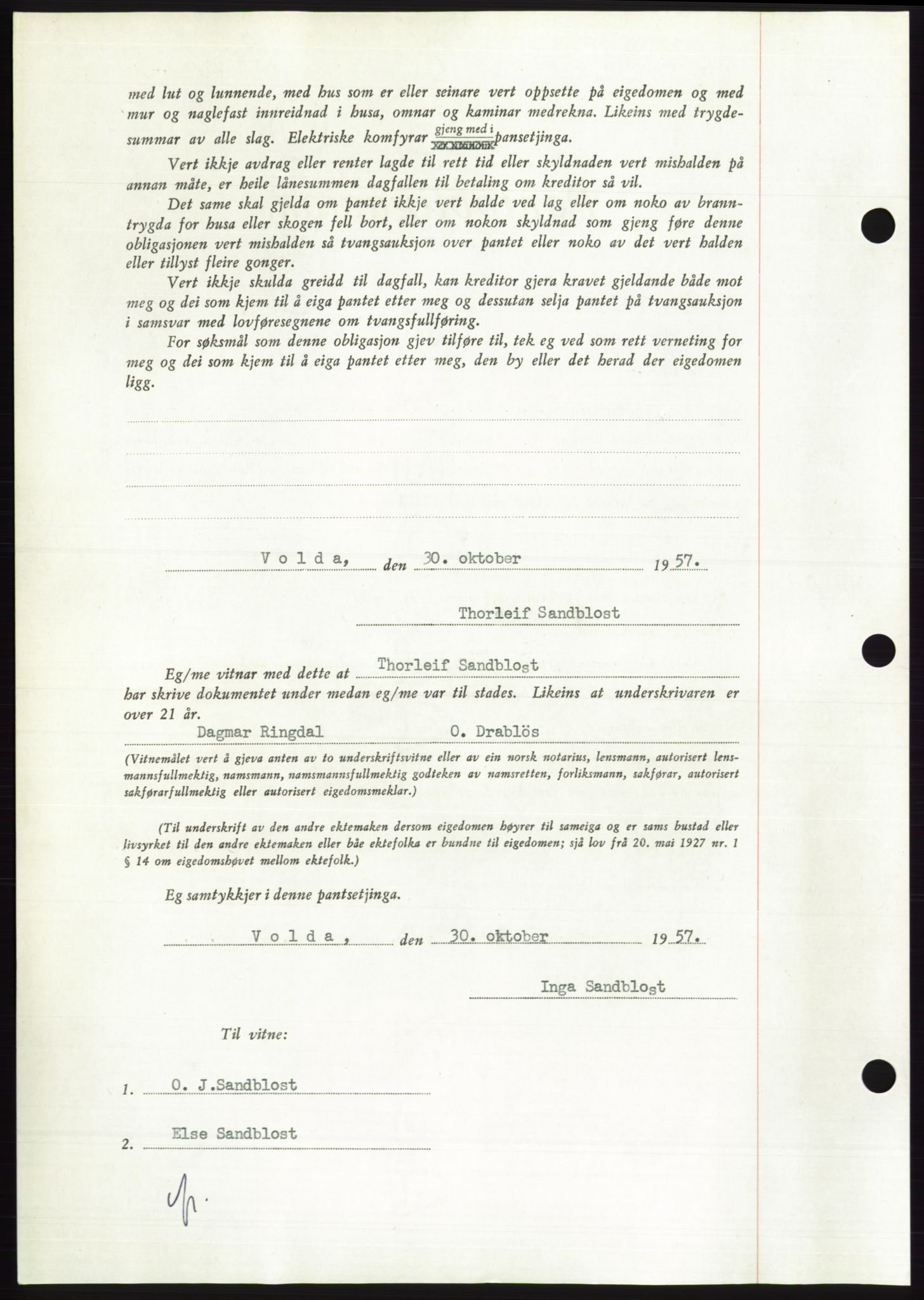 Søre Sunnmøre sorenskriveri, AV/SAT-A-4122/1/2/2C/L0130: Pantebok nr. 18B, 1957-1958, Dagboknr: 2666/1957