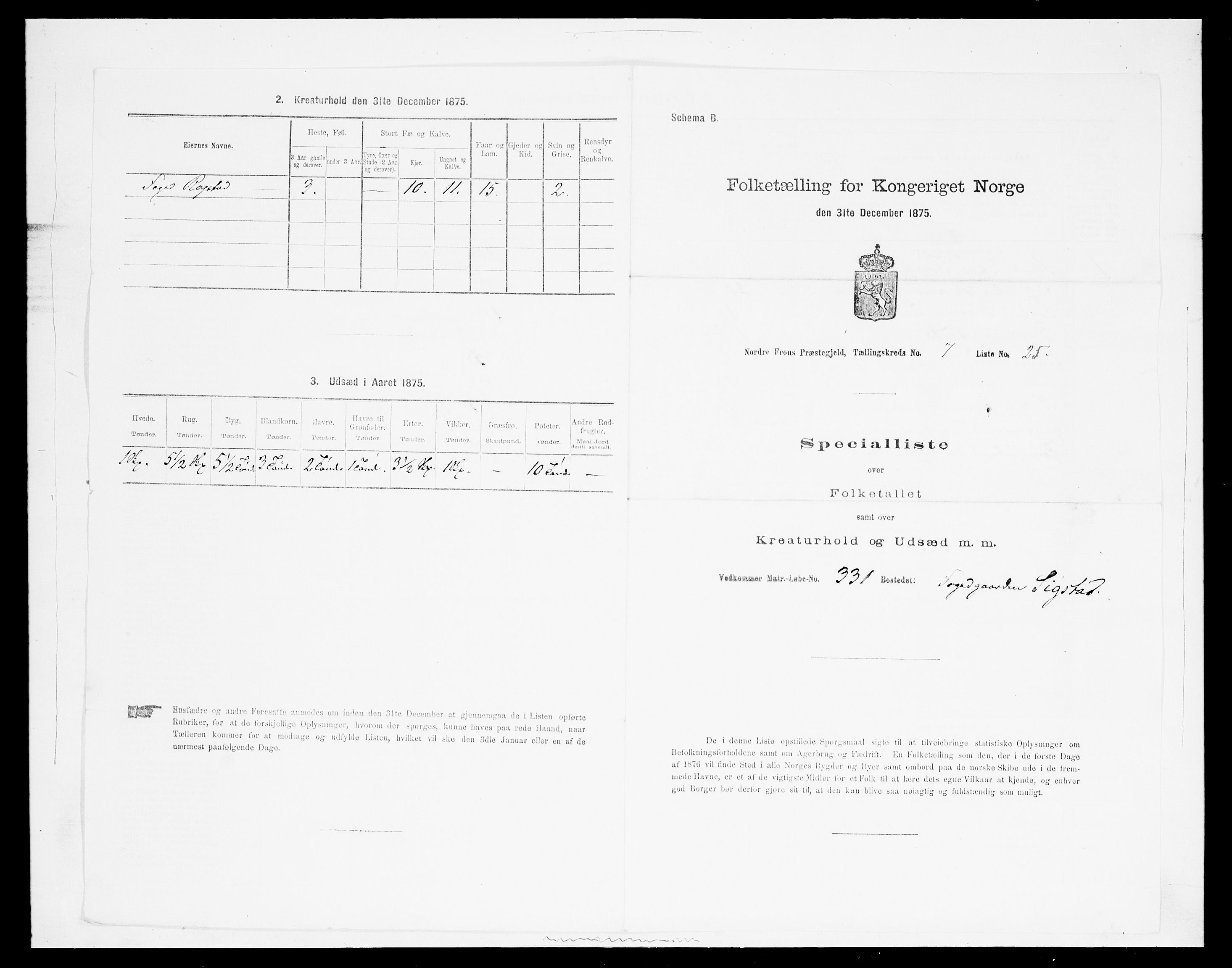 SAH, Folketelling 1875 for 0518P Nord-Fron prestegjeld, 1875, s. 1193