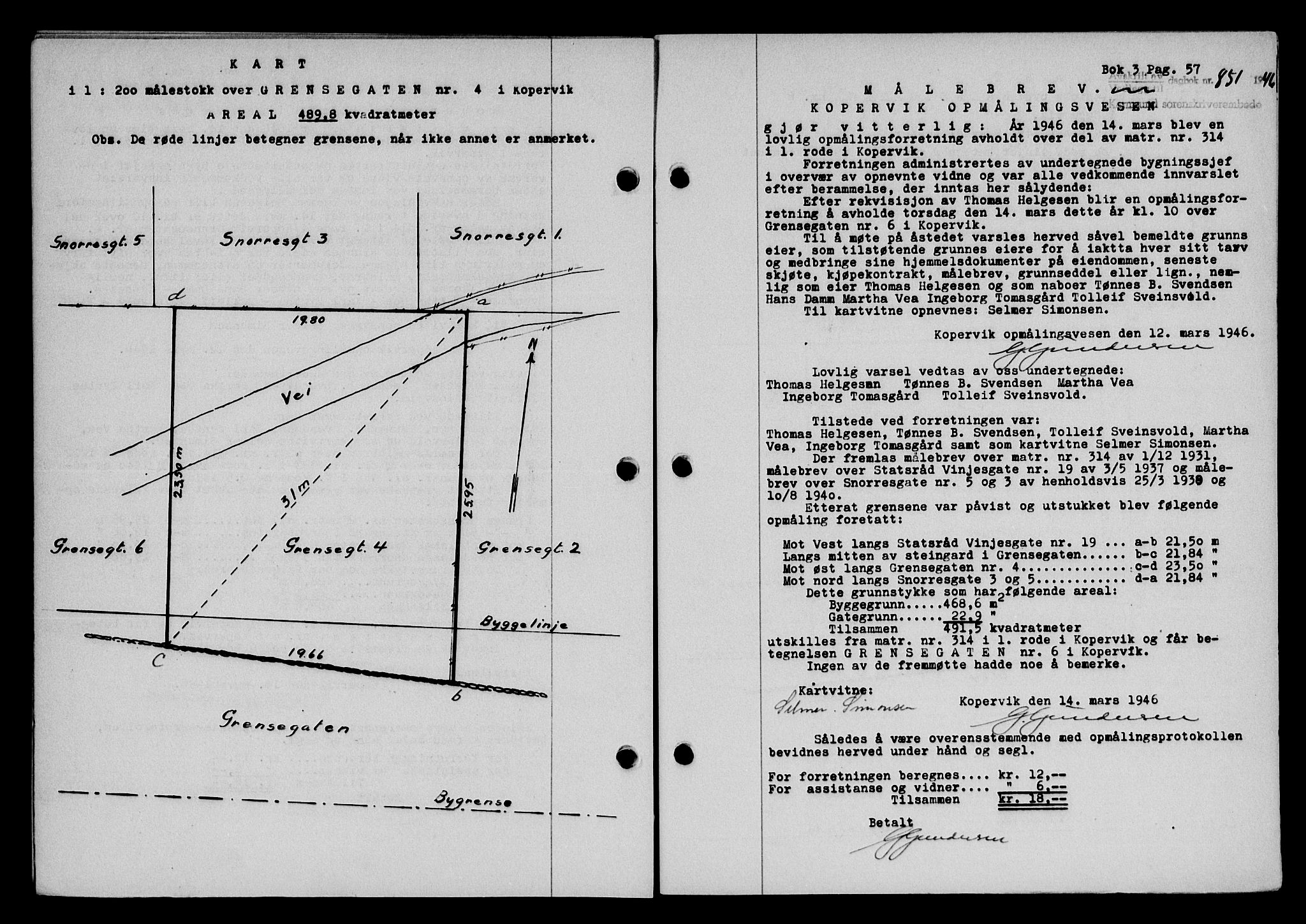 Karmsund sorenskriveri, AV/SAST-A-100311/01/II/IIB/L0085: Pantebok nr. 66A, 1946-1946, Dagboknr: 851/1946