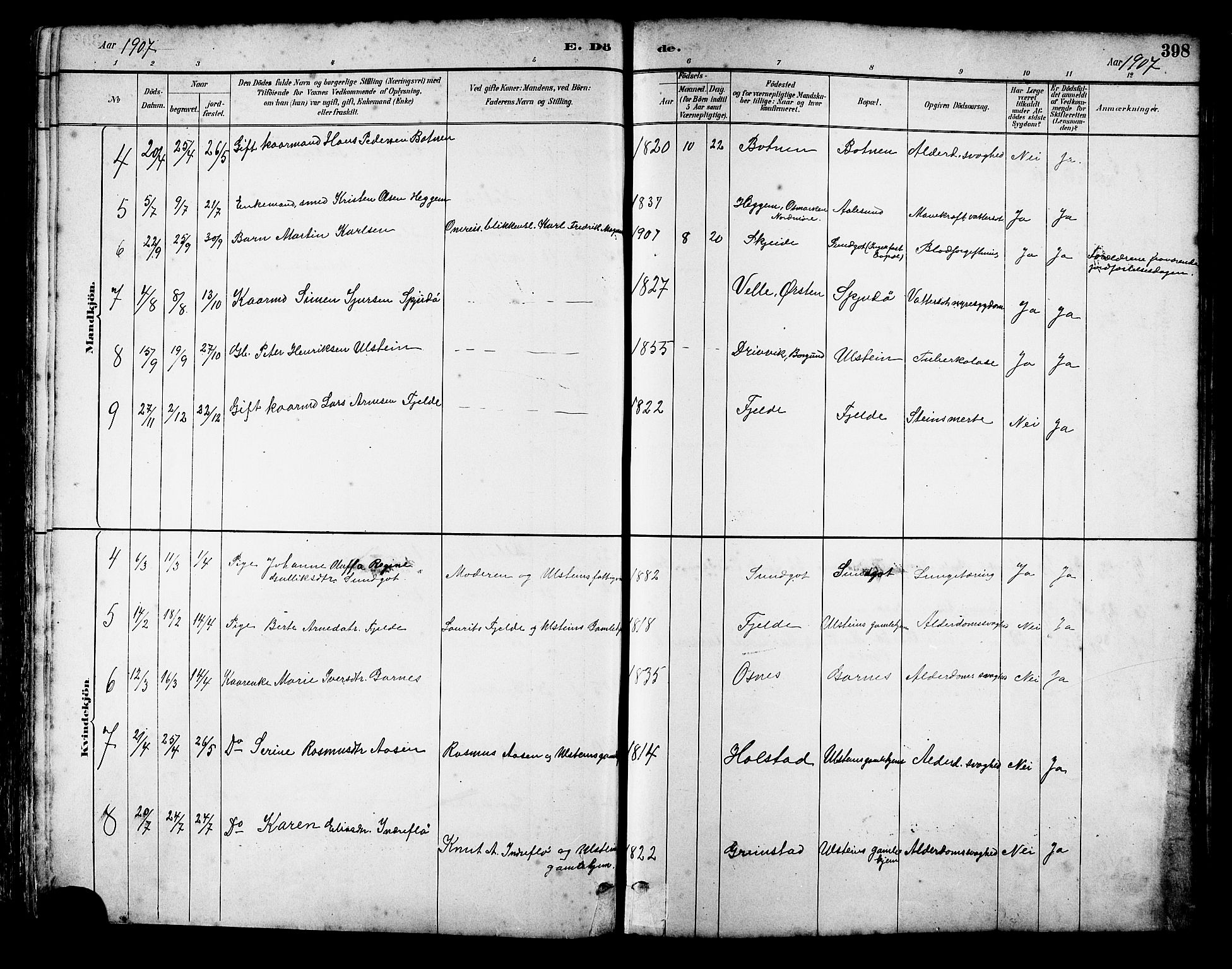 Ministerialprotokoller, klokkerbøker og fødselsregistre - Møre og Romsdal, AV/SAT-A-1454/509/L0112: Klokkerbok nr. 509C02, 1883-1922, s. 398