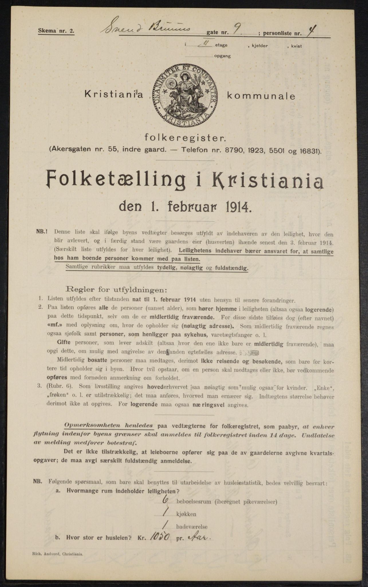 OBA, Kommunal folketelling 1.2.1914 for Kristiania, 1914, s. 105529