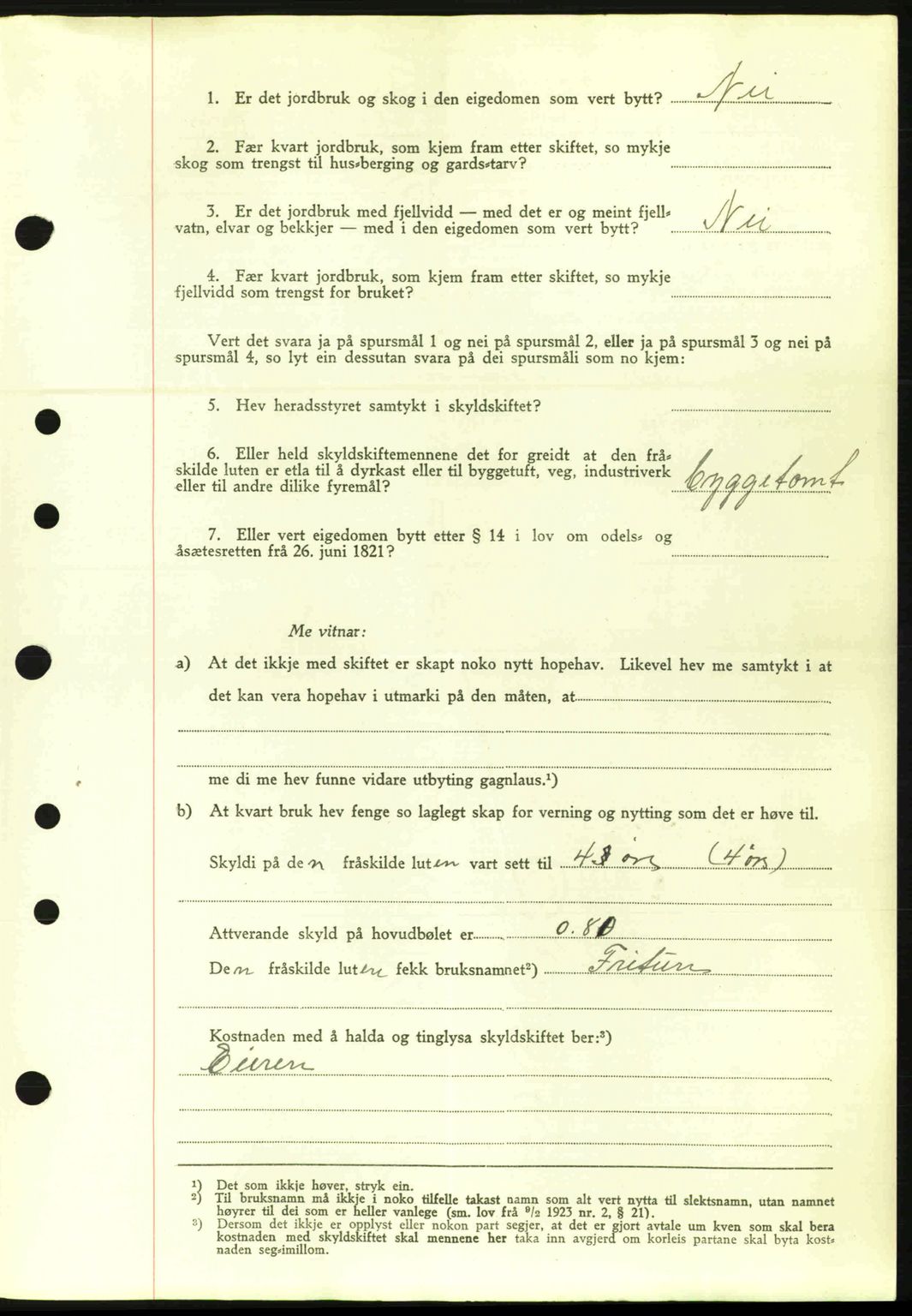 Nordre Sunnmøre sorenskriveri, AV/SAT-A-0006/1/2/2C/2Ca: Pantebok nr. A20a, 1945-1945, Dagboknr: 1050/1945