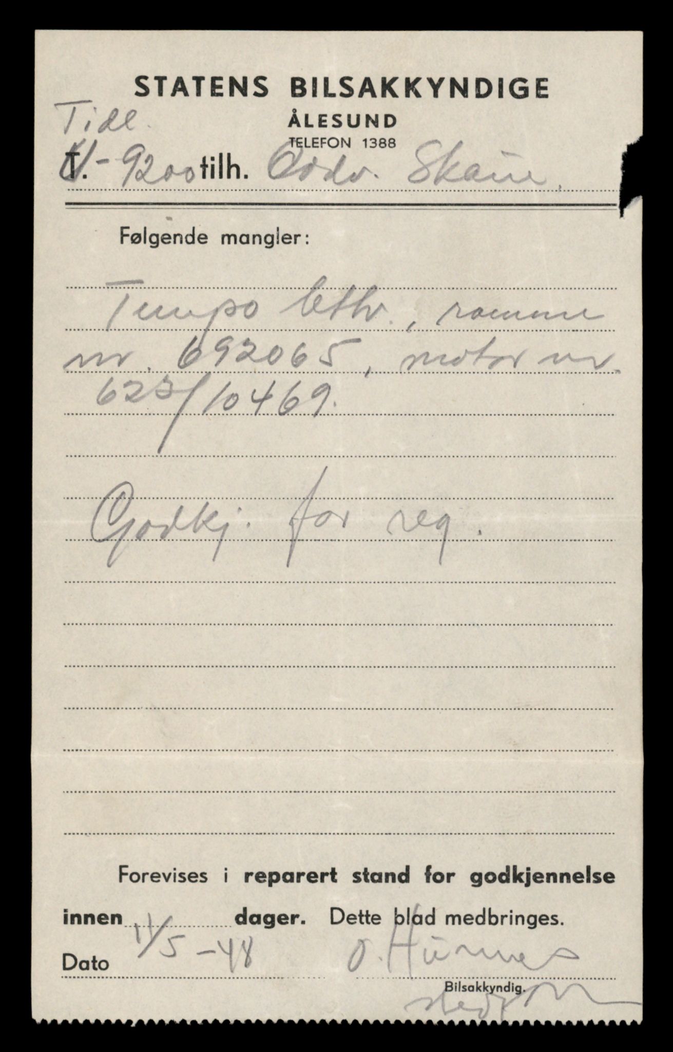 Møre og Romsdal vegkontor - Ålesund trafikkstasjon, AV/SAT-A-4099/F/Fe/L0026: Registreringskort for kjøretøy T 11046 - T 11160, 1927-1998, s. 1133