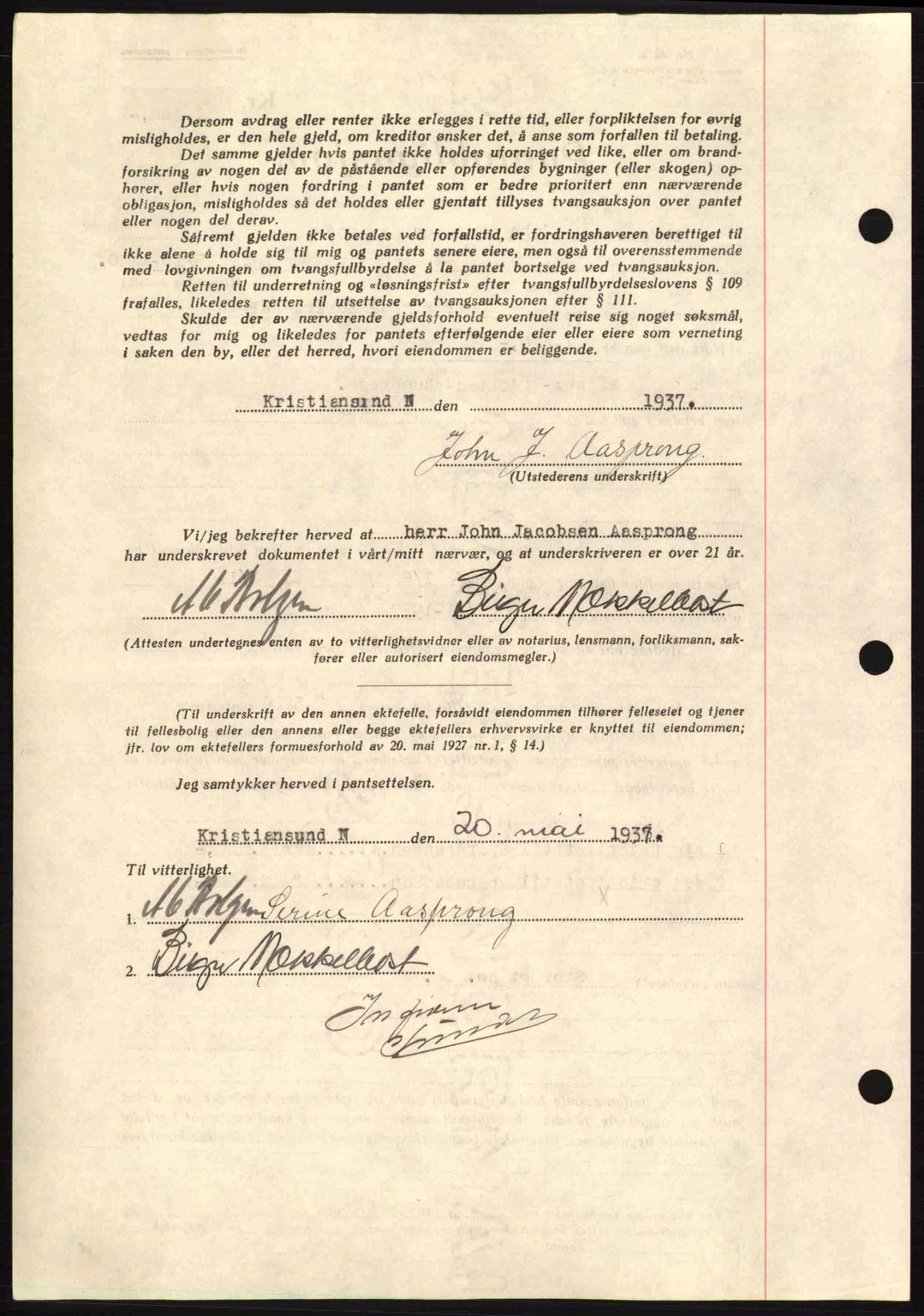 Kristiansund byfogd, AV/SAT-A-4587/A/27: Pantebok nr. 29, 1936-1937, Dagboknr: 292/1937