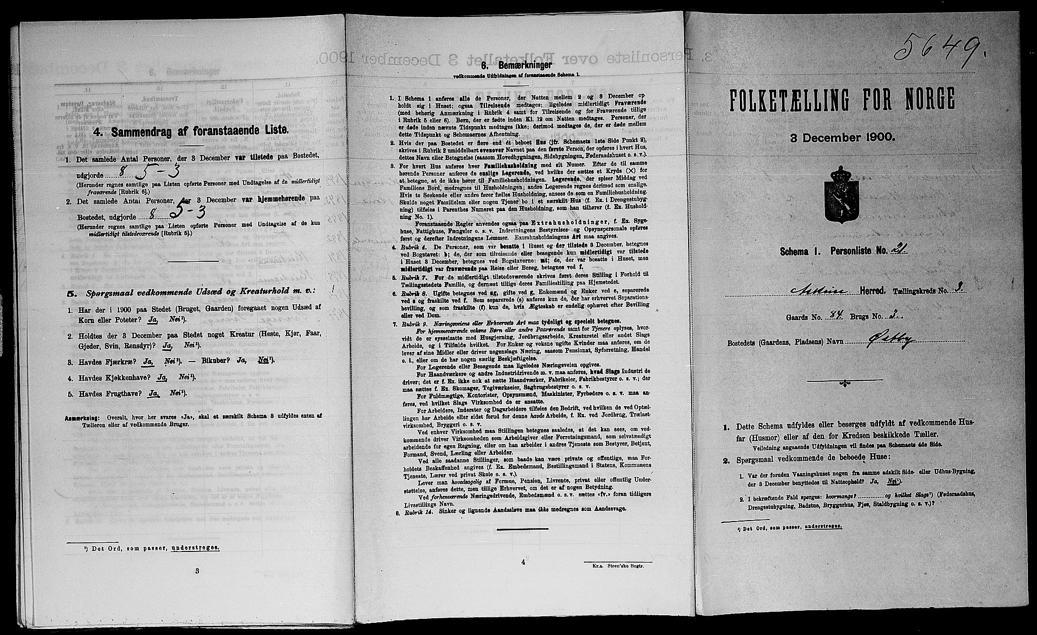 SAO, Folketelling 1900 for 0124 Askim herred, 1900