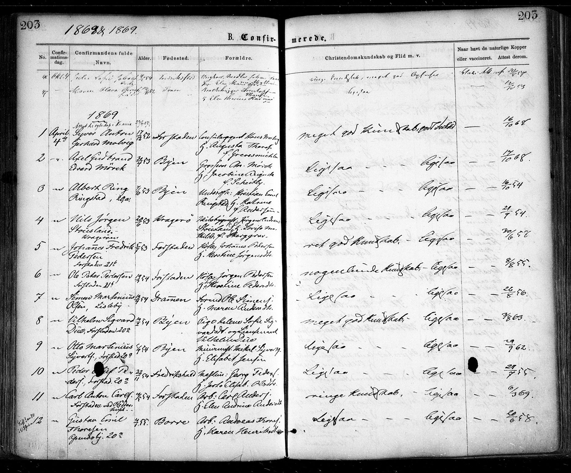 Glemmen prestekontor Kirkebøker, AV/SAO-A-10908/F/Fa/L0008: Ministerialbok nr. 8, 1862-1871, s. 203