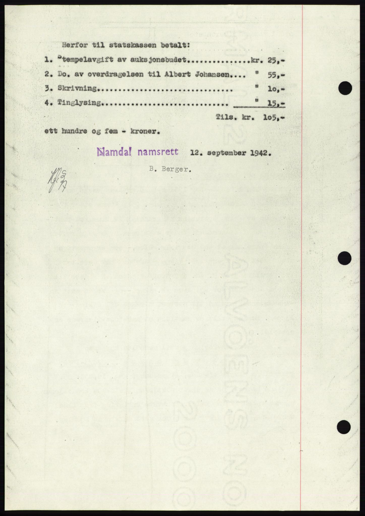 Namdal sorenskriveri, SAT/A-4133/1/2/2C: Pantebok nr. -, 1942-1943, Dagboknr: 1717/1942