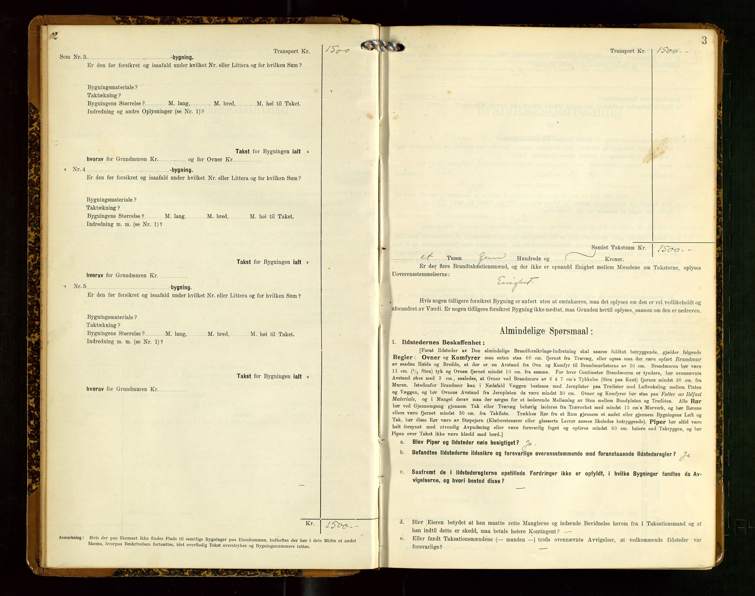 Klepp lensmannskontor, SAST/A-100163/Goc/L0007: "Brandtaxationsprotokol" m/register, 1911-1915, s. 2-3