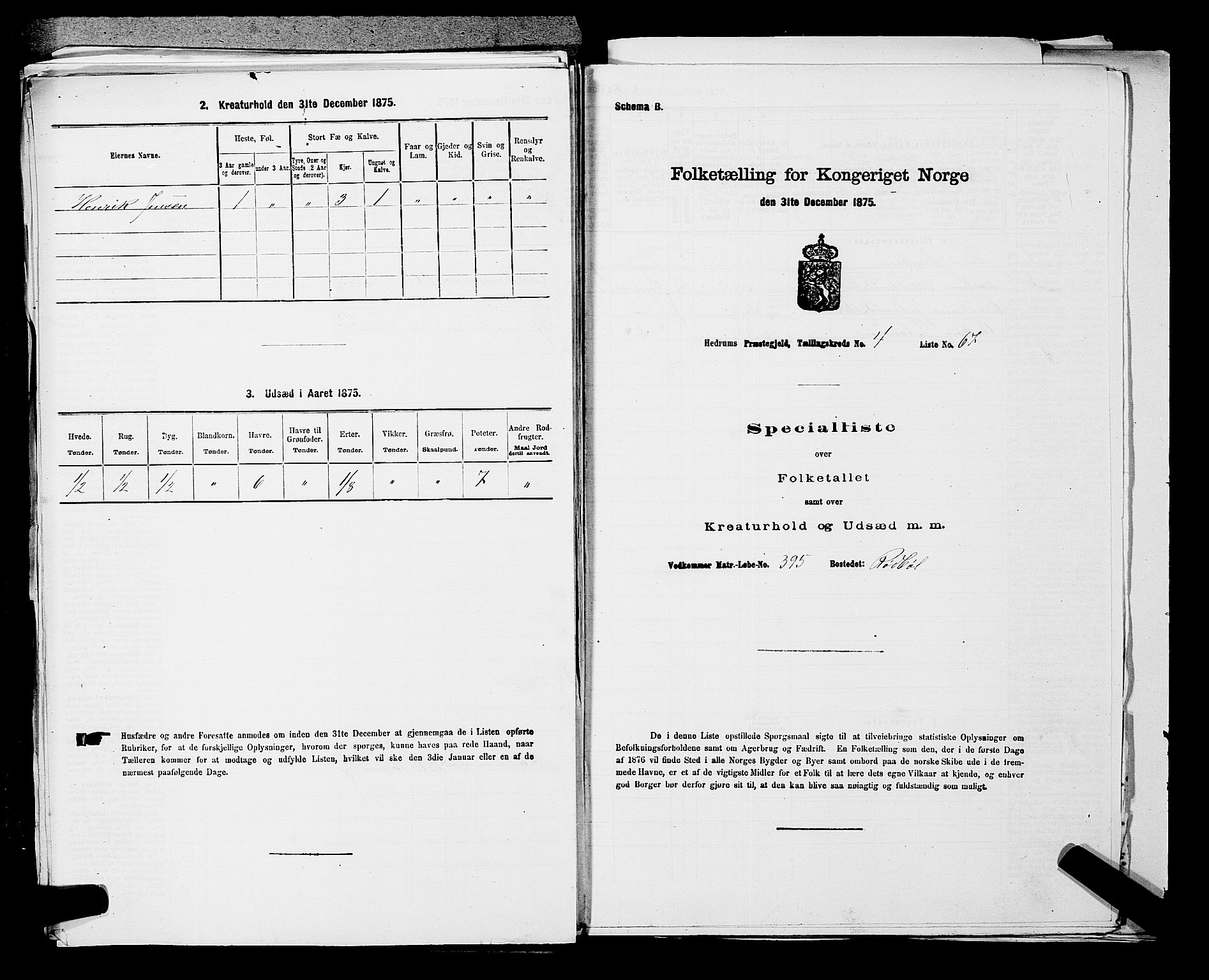 SAKO, Folketelling 1875 for 0727P Hedrum prestegjeld, 1875, s. 481