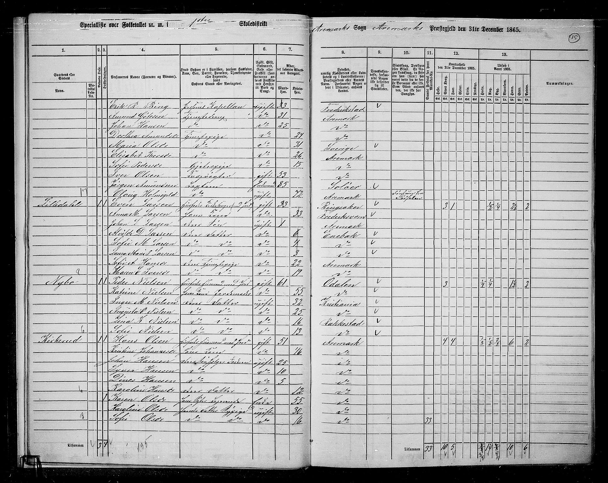 RA, Folketelling 1865 for 0118P Aremark prestegjeld, 1865, s. 16