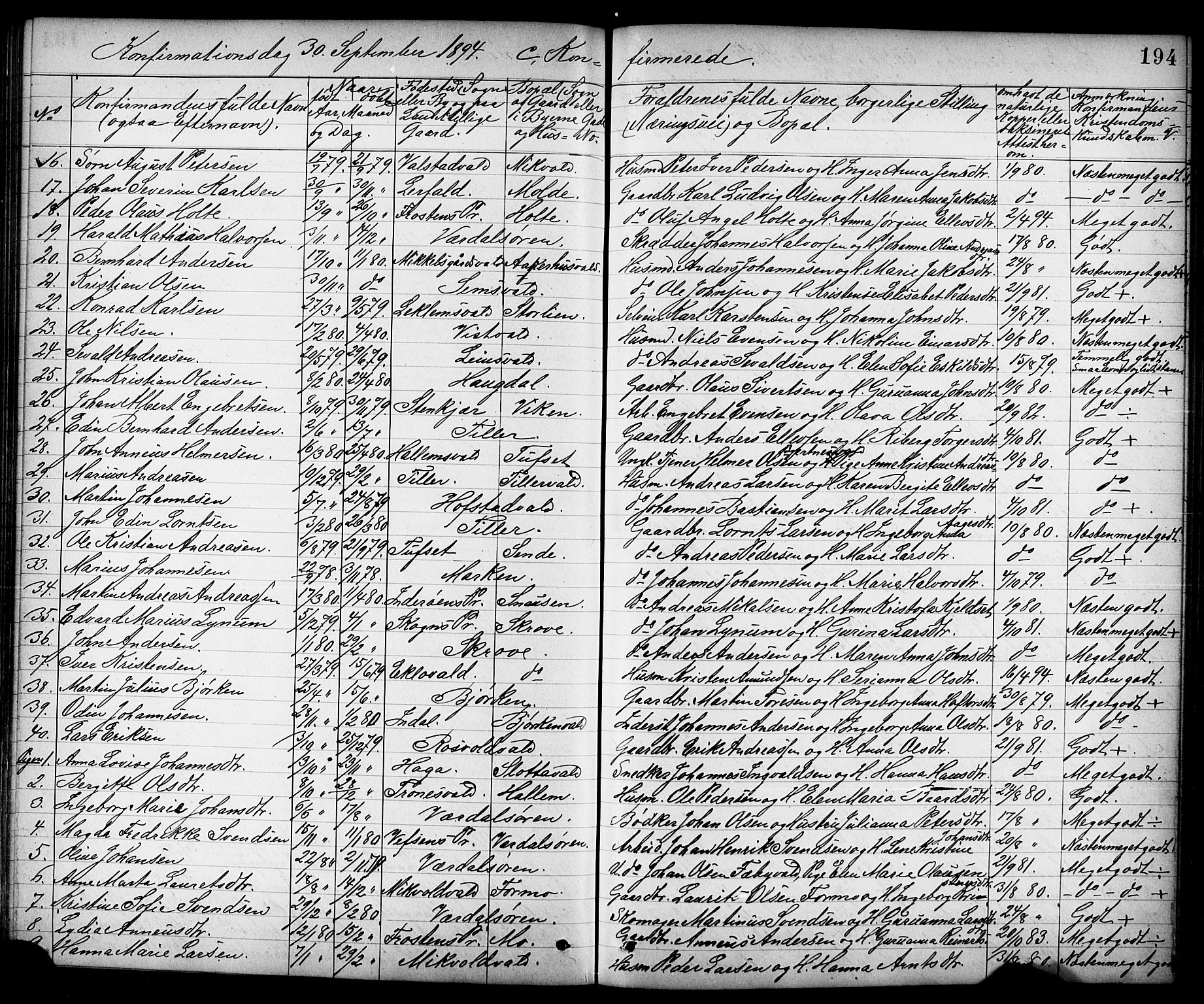 Ministerialprotokoller, klokkerbøker og fødselsregistre - Nord-Trøndelag, AV/SAT-A-1458/723/L0257: Klokkerbok nr. 723C05, 1890-1907, s. 194
