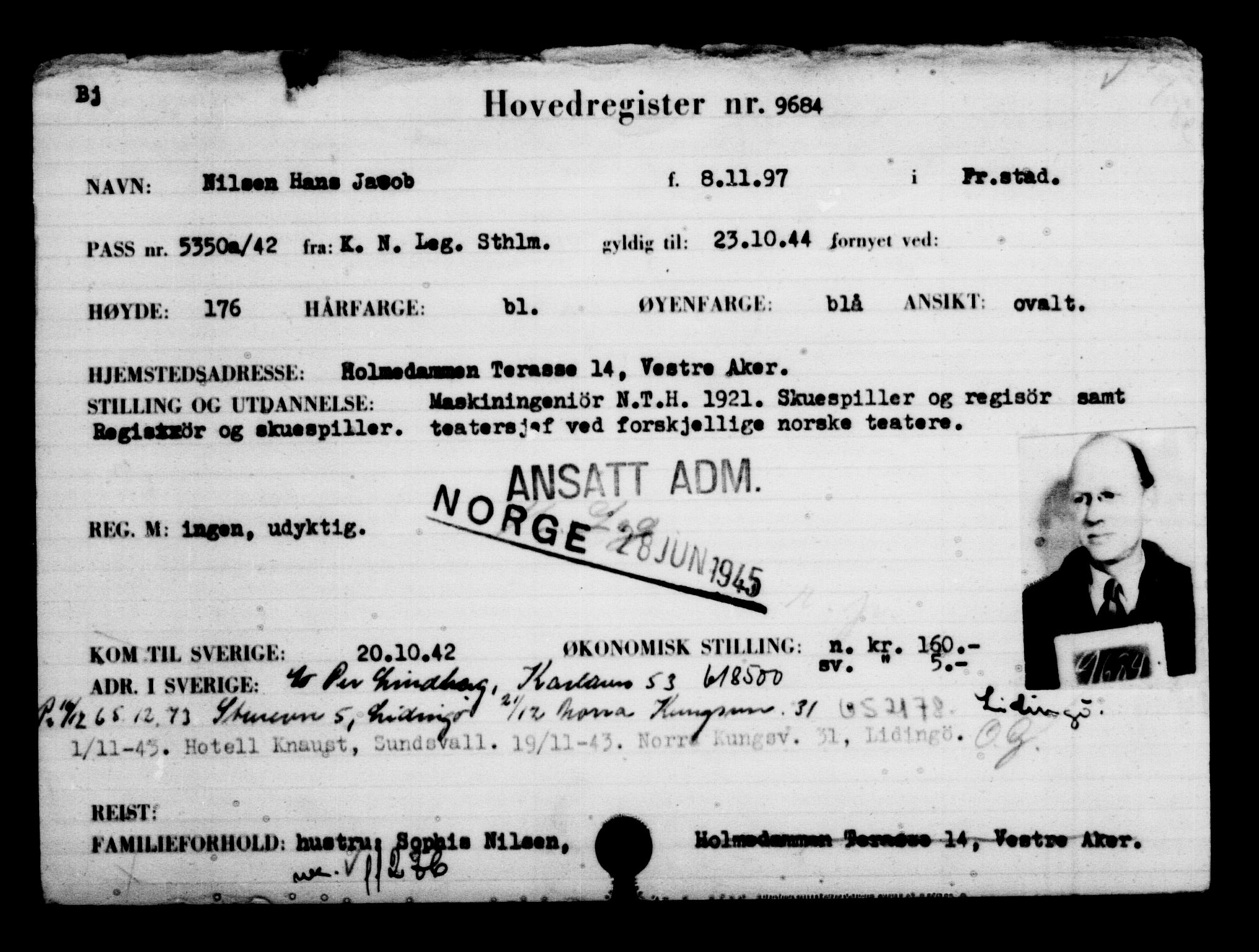 Utenriksstasjonene, Legasjonen i Stockholm, Flyktningkontoret, AV/RA-S-6753/V/Va/L0006: Kjesäterkartoteket, flyktninger med registreringsnr. 9400-12711, 1940-1945, s. 317