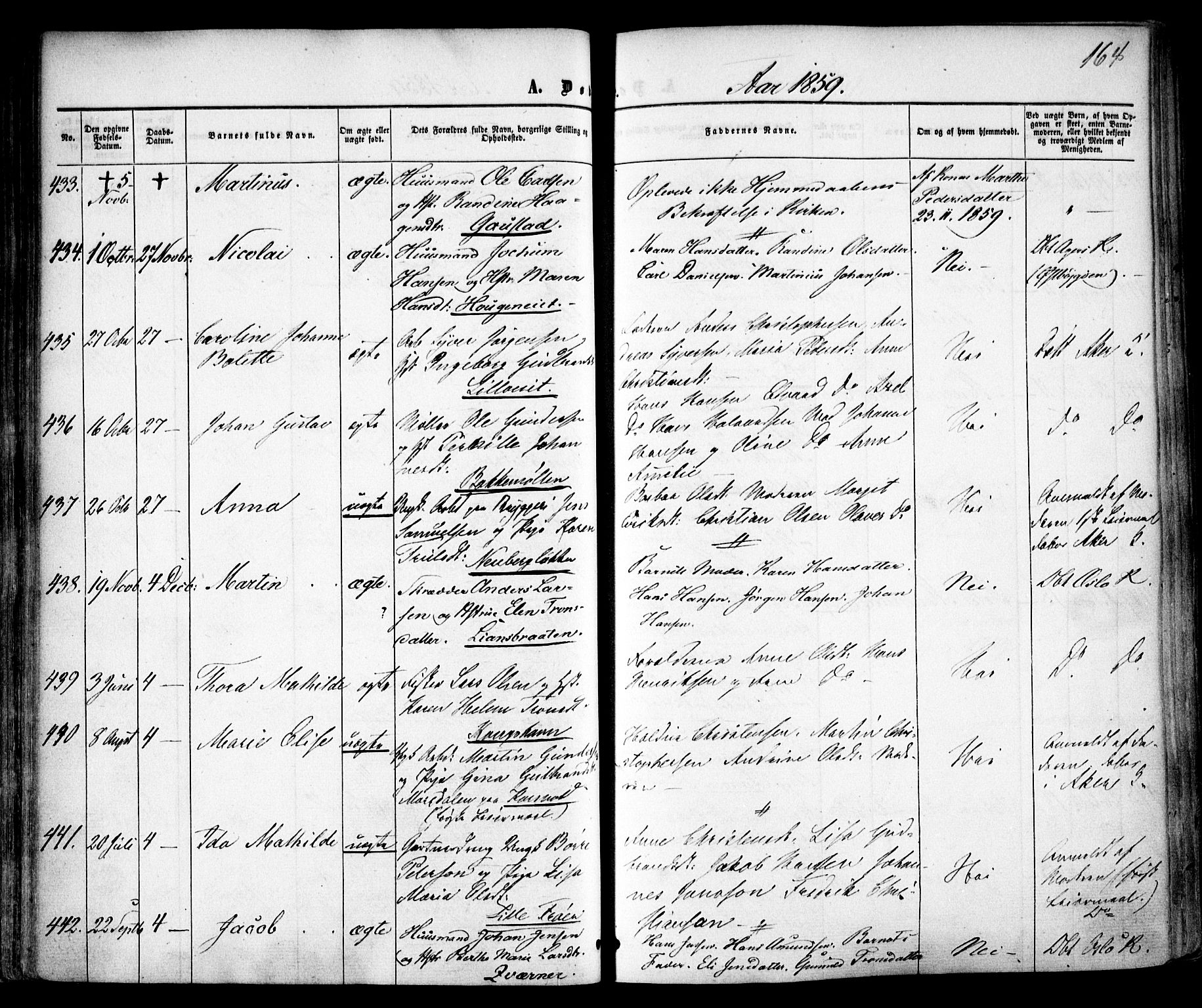 Vestre Aker prestekontor Kirkebøker, AV/SAO-A-10025/F/Fa/L0003: Ministerialbok nr. 3, 1857-1868, s. 164