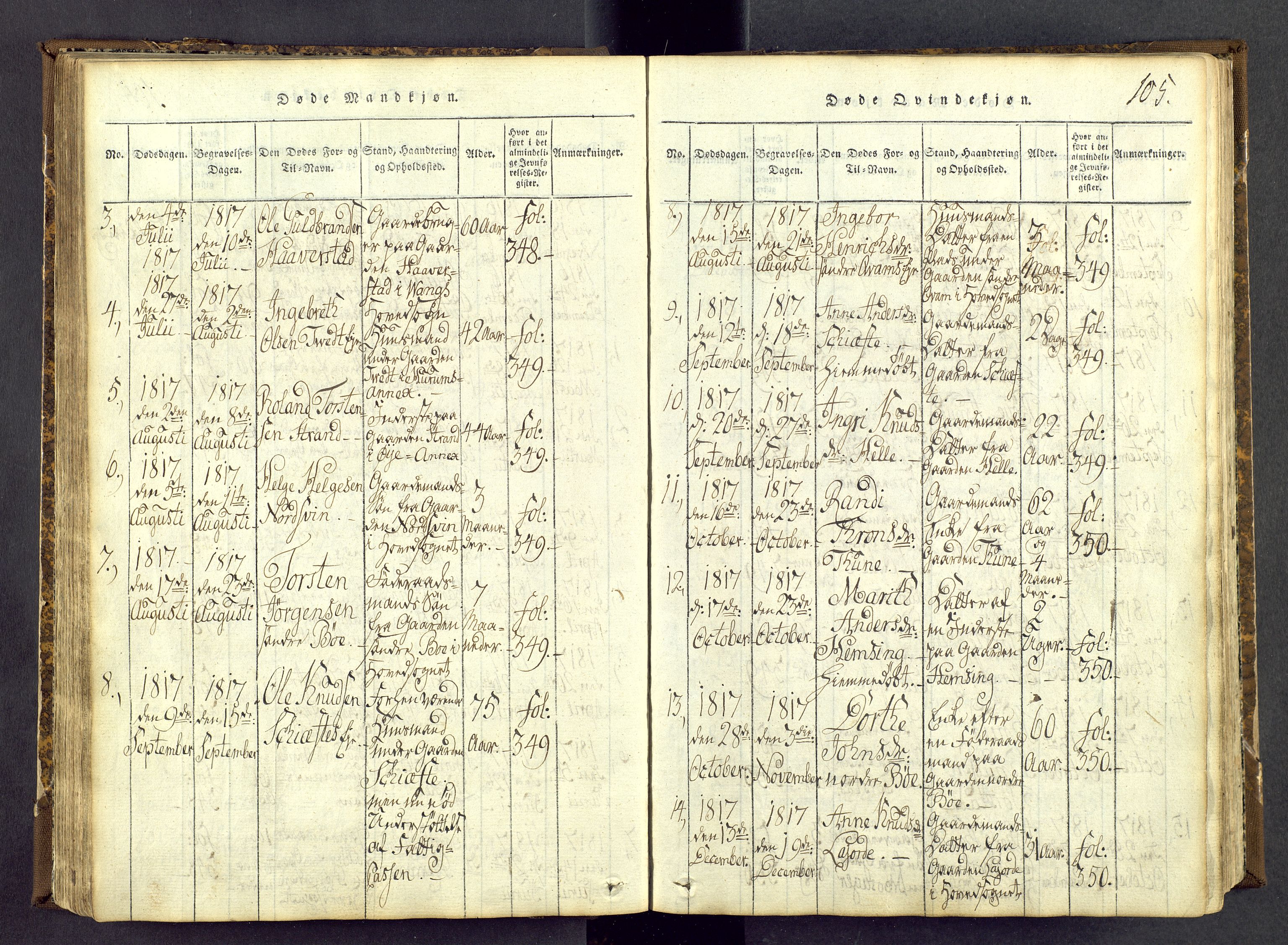 Vang prestekontor, Valdres, AV/SAH-PREST-140/H/Ha/L0004: Ministerialbok nr. 4, 1814-1831, s. 105