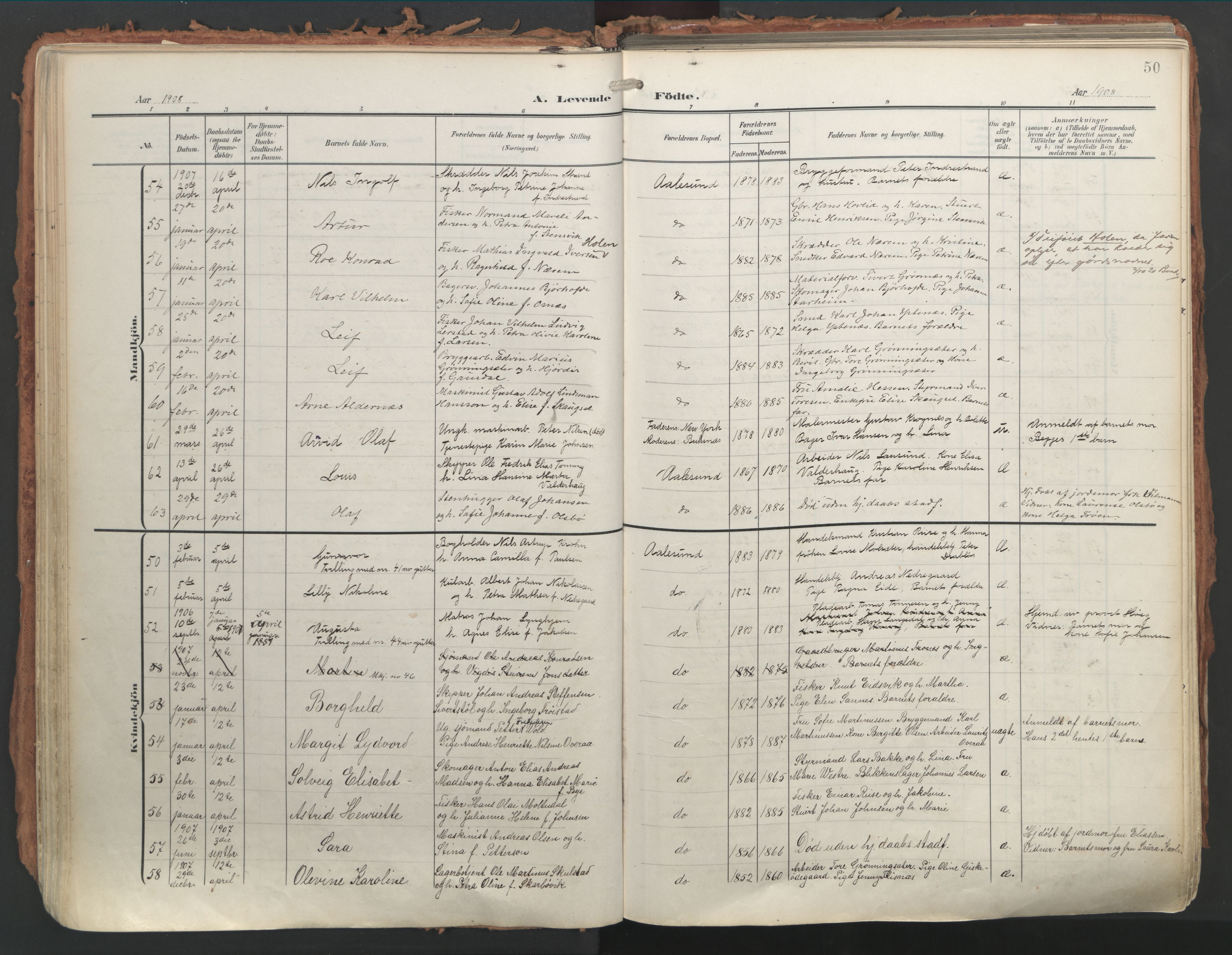 Ministerialprotokoller, klokkerbøker og fødselsregistre - Møre og Romsdal, AV/SAT-A-1454/529/L0460: Ministerialbok nr. 529A10, 1906-1917, s. 50