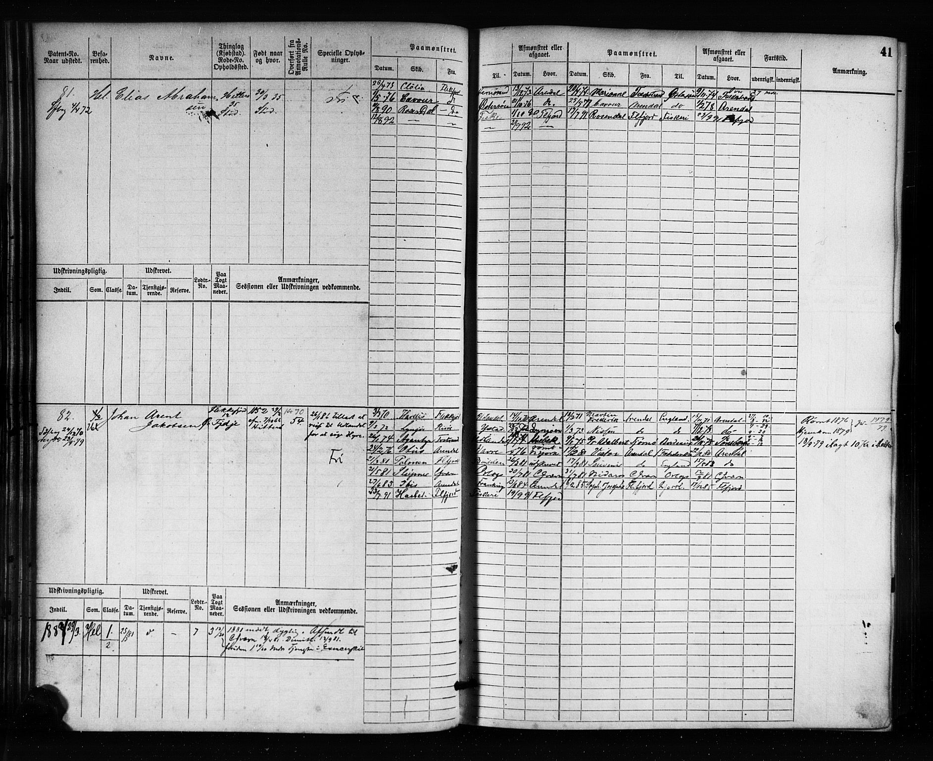 Flekkefjord mønstringskrets, AV/SAK-2031-0018/F/Fb/L0001: Hovedrulle nr 1-764, N-4, 1868-1900, s. 42