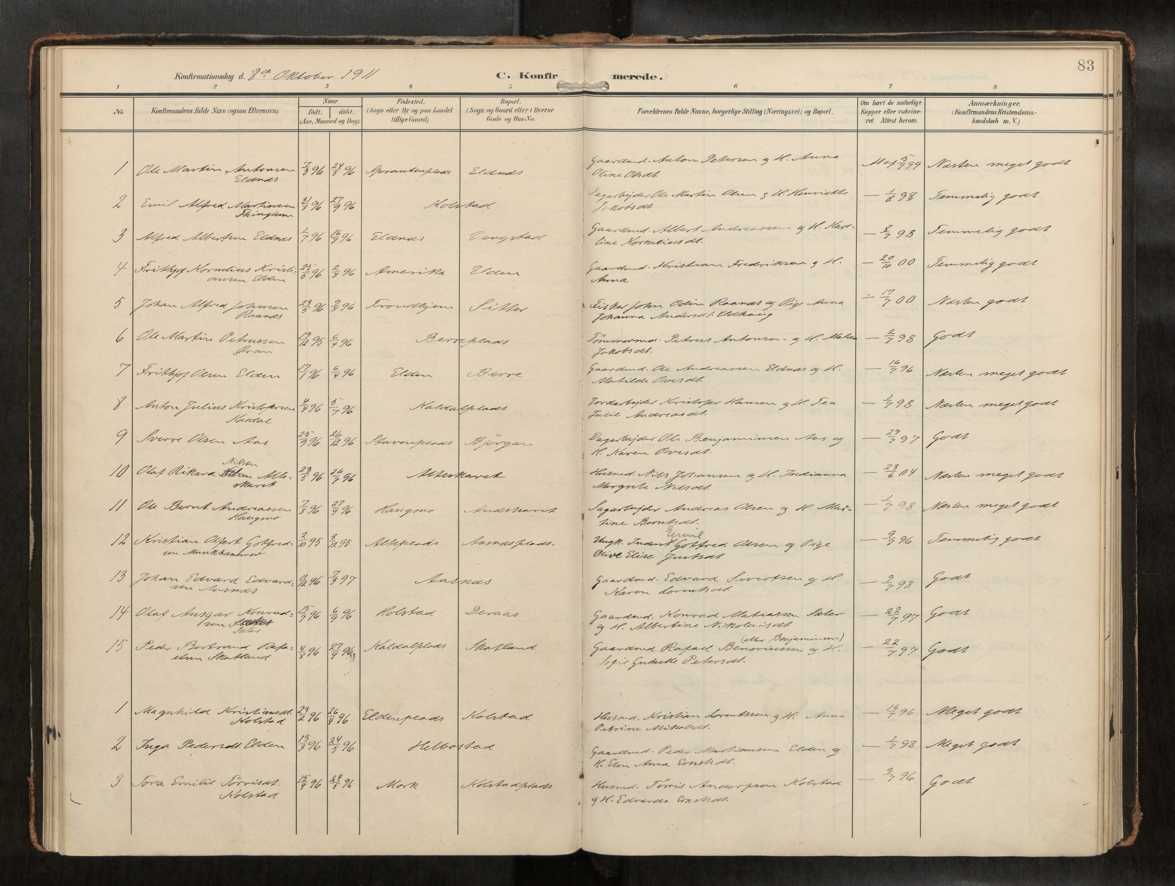 Ministerialprotokoller, klokkerbøker og fødselsregistre - Nord-Trøndelag, SAT/A-1458/742/L0409a: Ministerialbok nr. 742A03, 1906-1924, s. 83