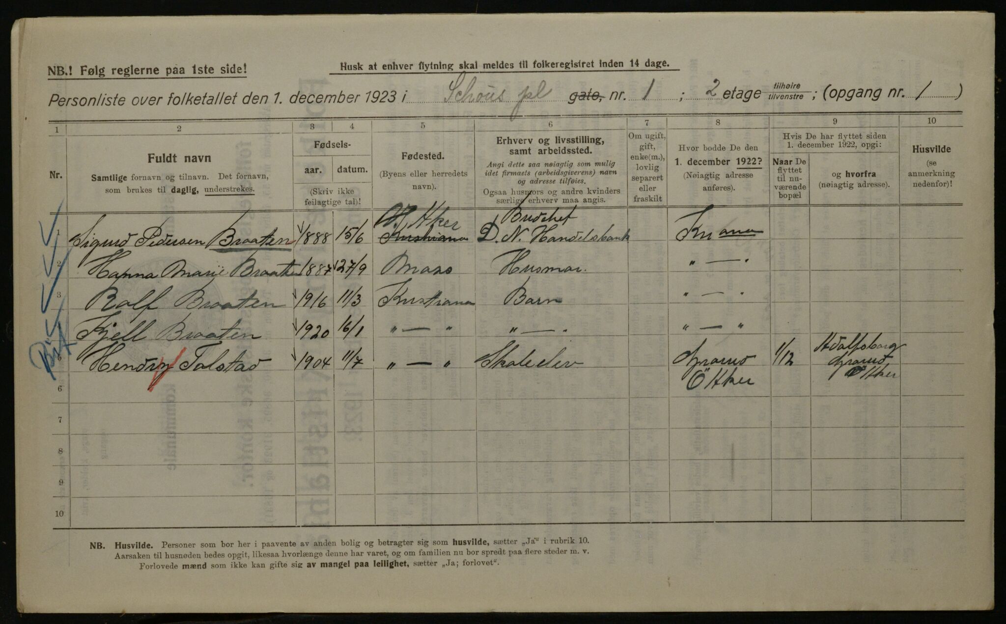 OBA, Kommunal folketelling 1.12.1923 for Kristiania, 1923, s. 100091