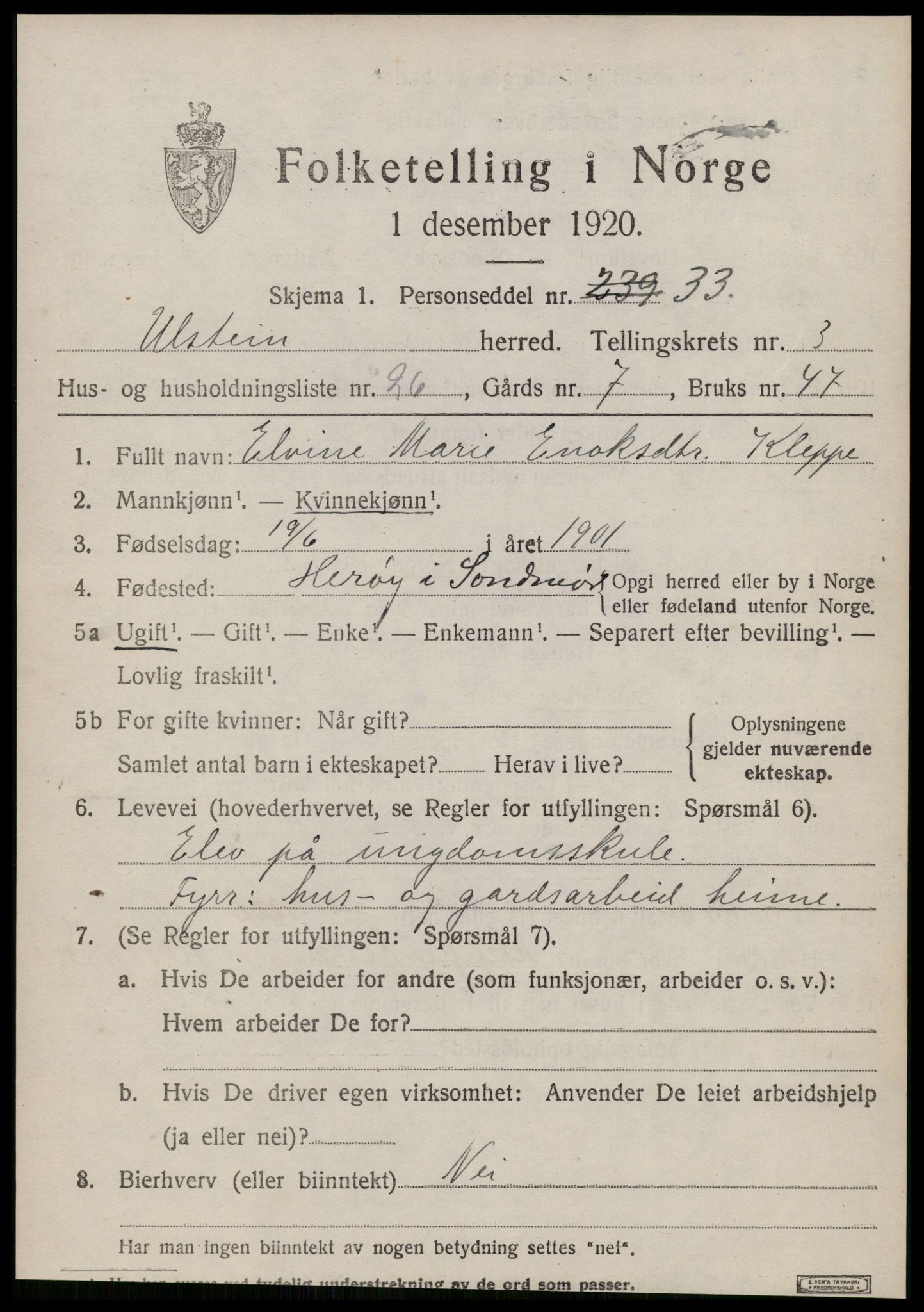 SAT, Folketelling 1920 for 1516 Ulstein herred, 1920, s. 2106