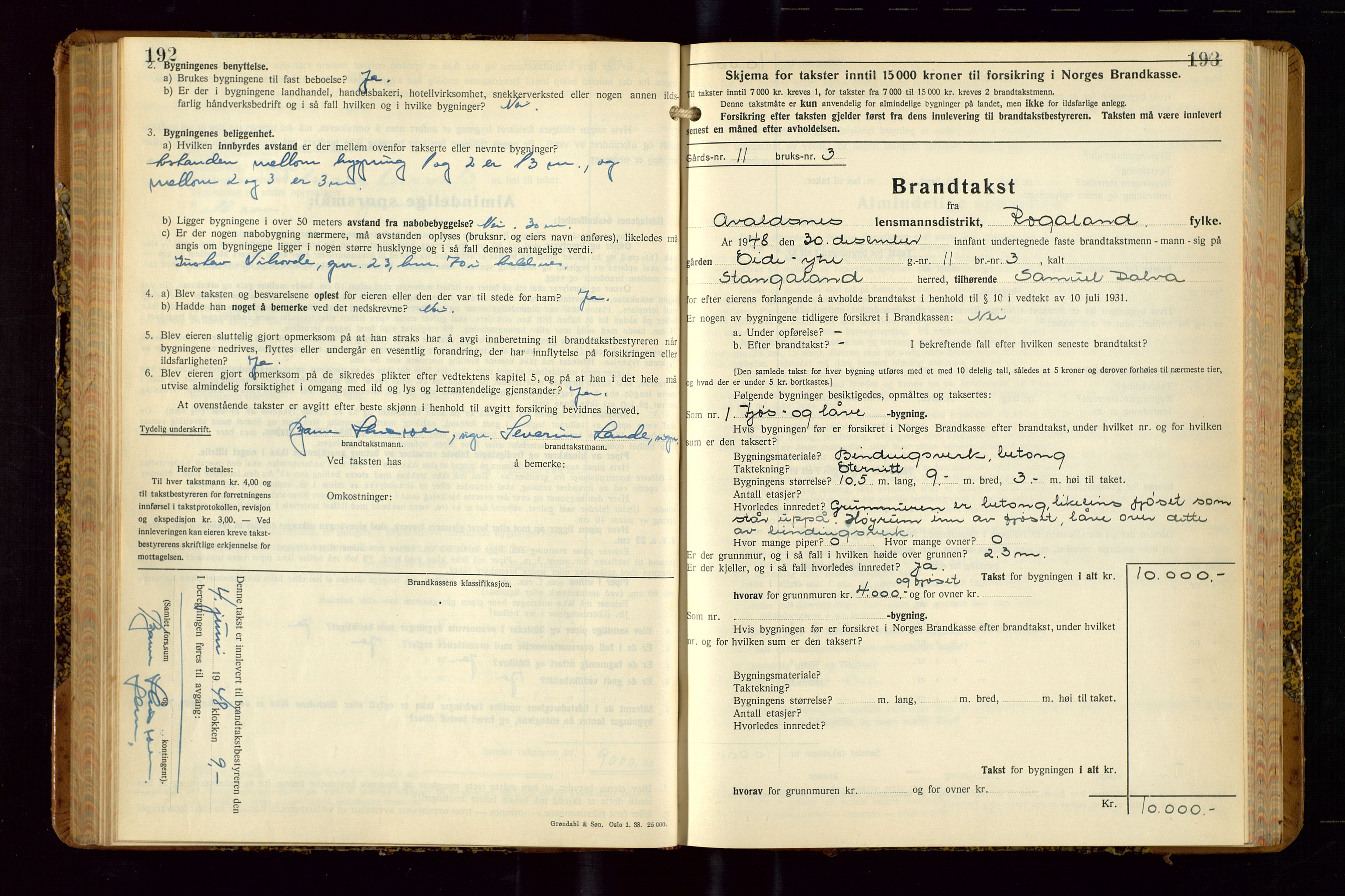 Avaldsnes lensmannskontor, AV/SAST-A-100286/Gob/L0002: "Branntakstprotokoll for Avaldsnes lensmannsdistrikt Rogaland fylke", 1940-1950, s. 192-193