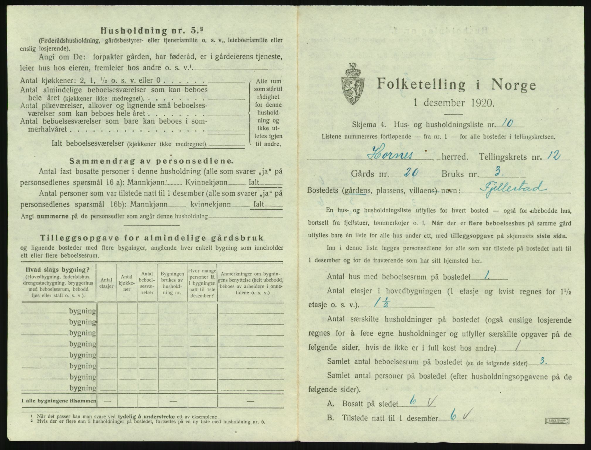 SAK, Folketelling 1920 for 0936 Hornnes herred, 1920, s. 491