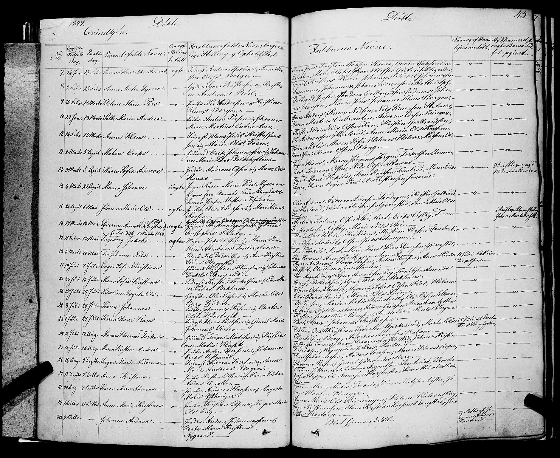 Skiptvet prestekontor Kirkebøker, AV/SAO-A-20009/F/Fa/L0006: Ministerialbok nr. 6, 1839-1860, s. 43